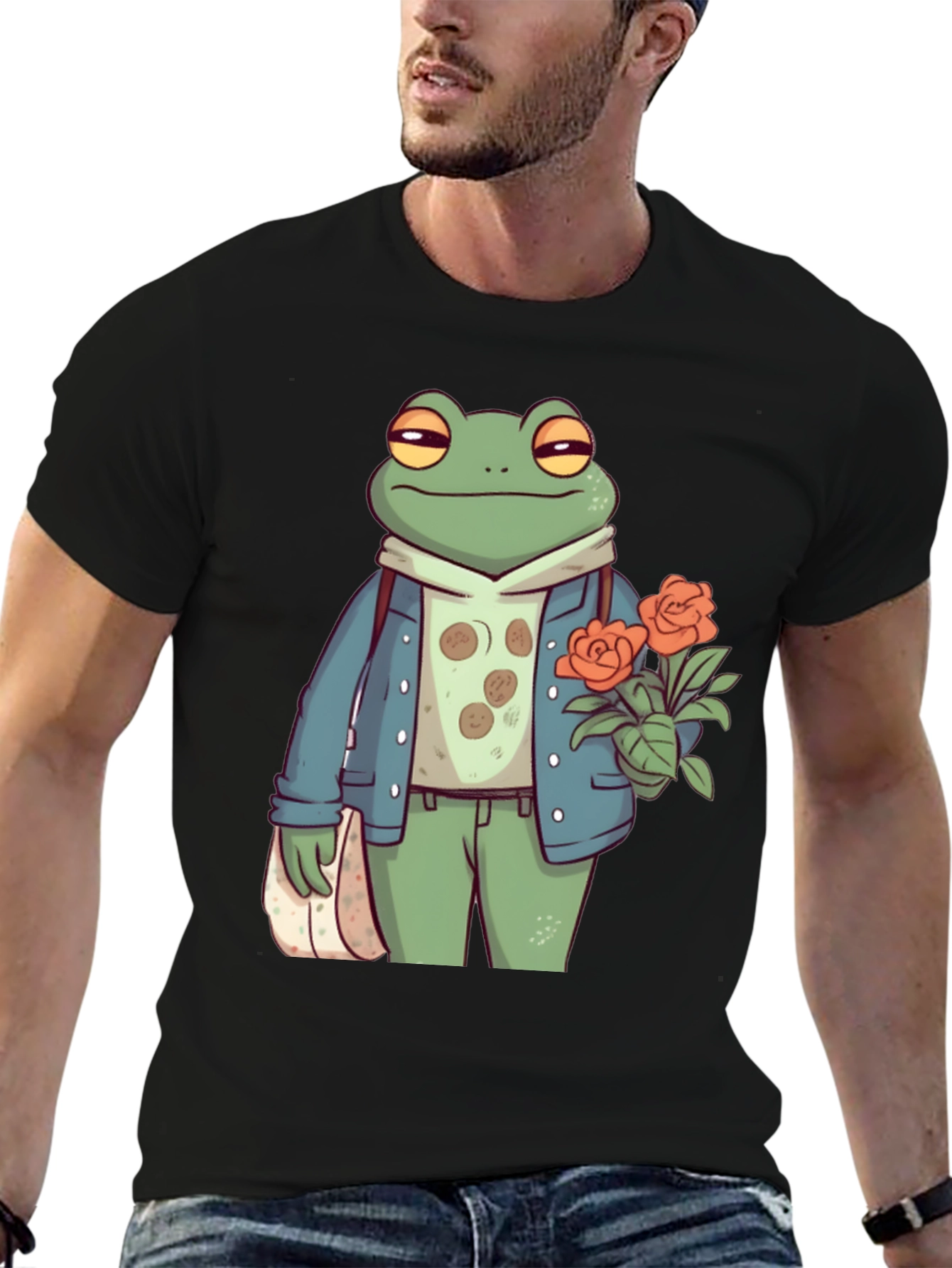 Stylish Frog with Flowers Graphic Tee