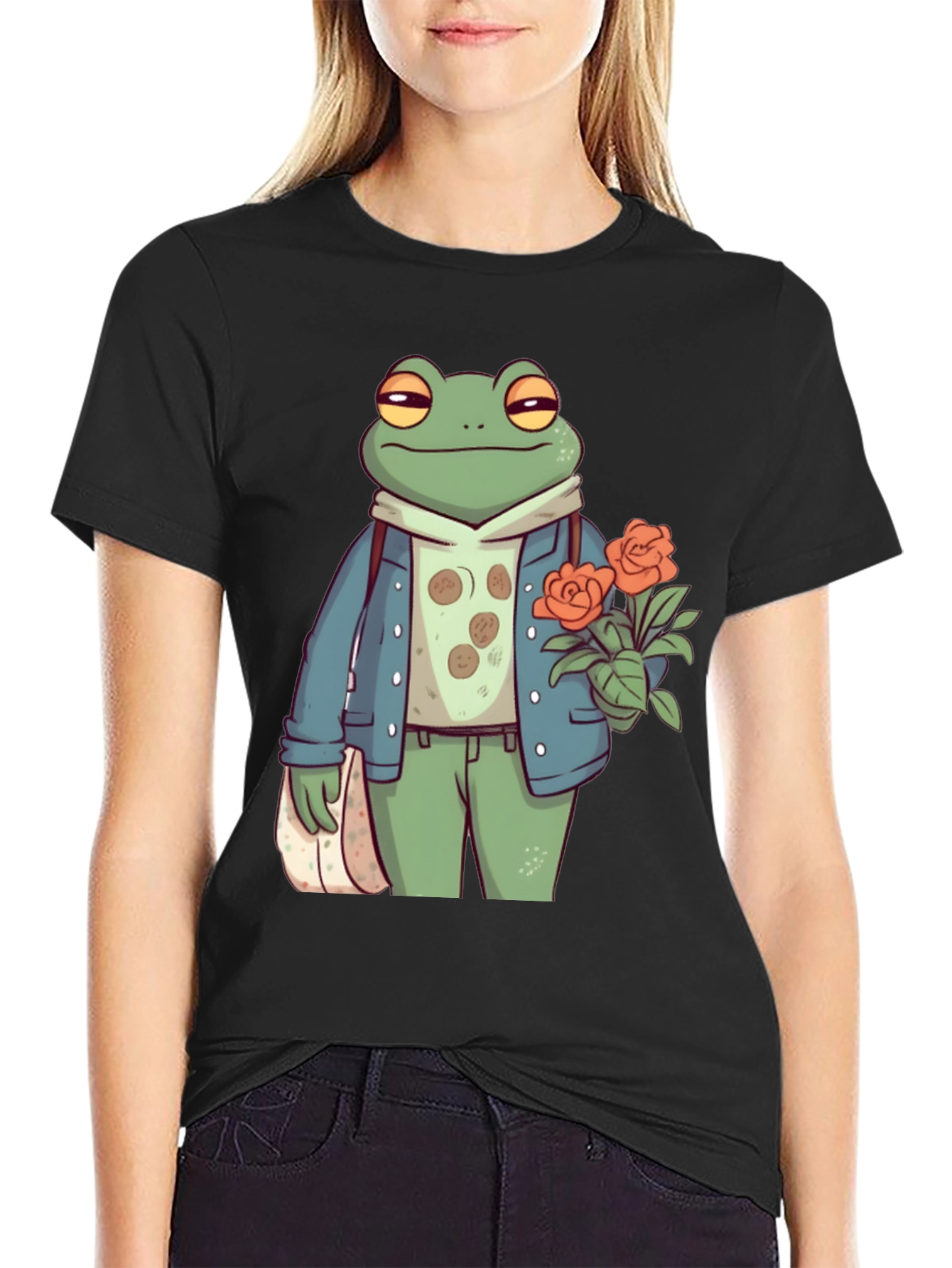 Stylish Frog with Flowers Graphic Tee