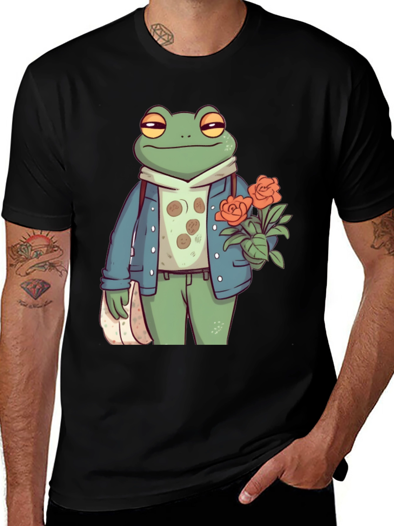 Stylish Frog with Flowers Graphic Tee