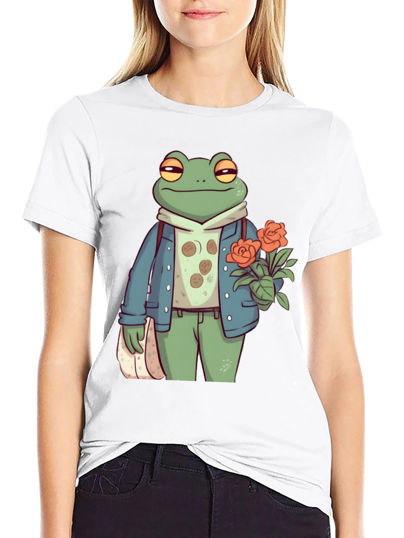 Stylish Frog with Flowers Graphic Tee