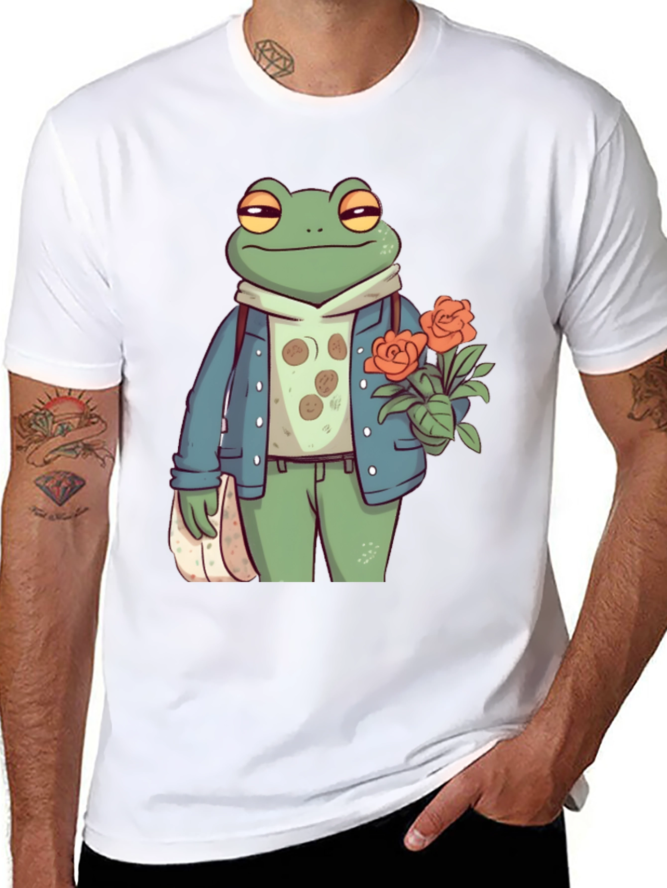 Stylish Frog with Flowers Graphic Tee