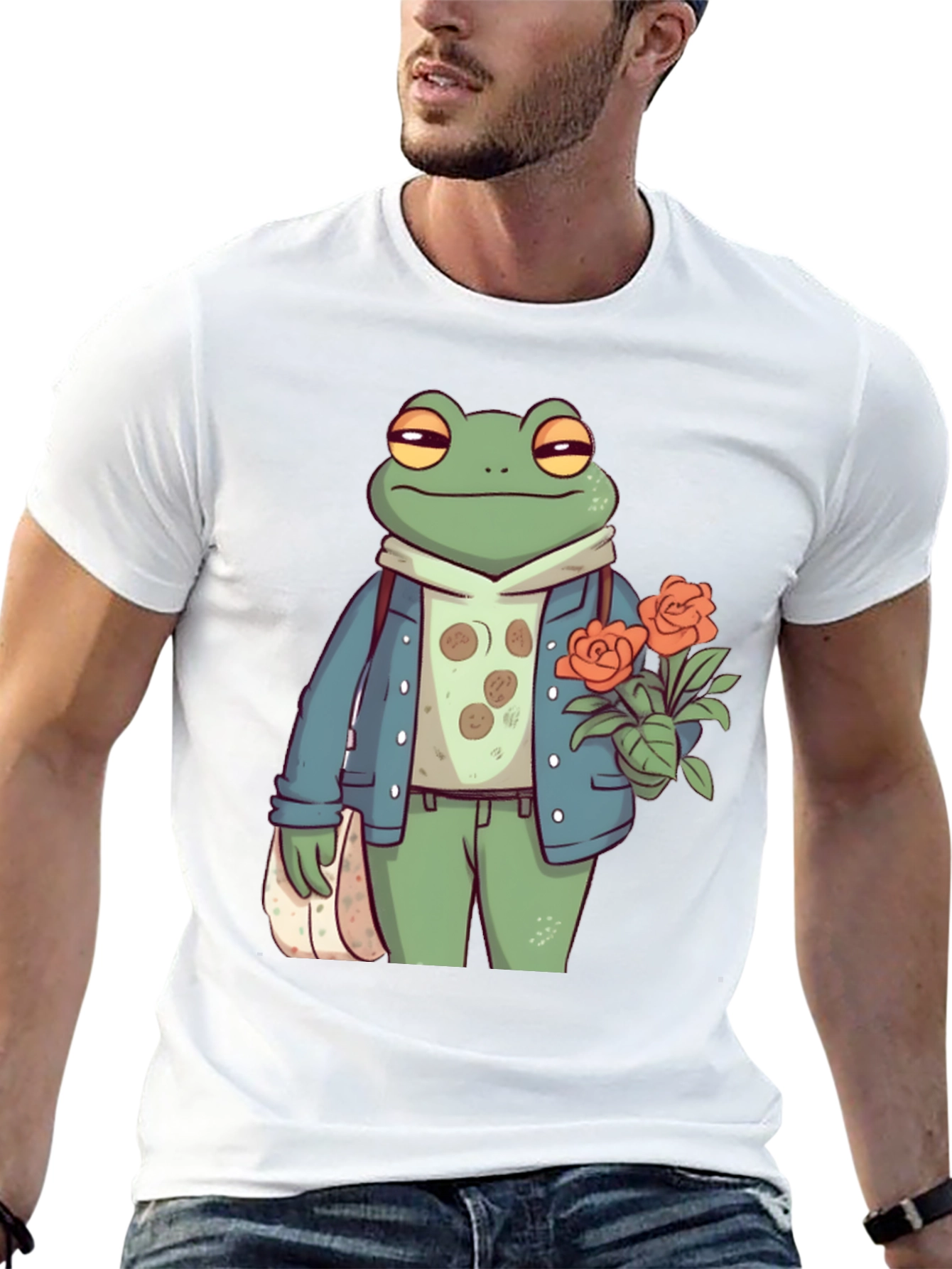 Stylish Frog with Flowers Graphic Tee