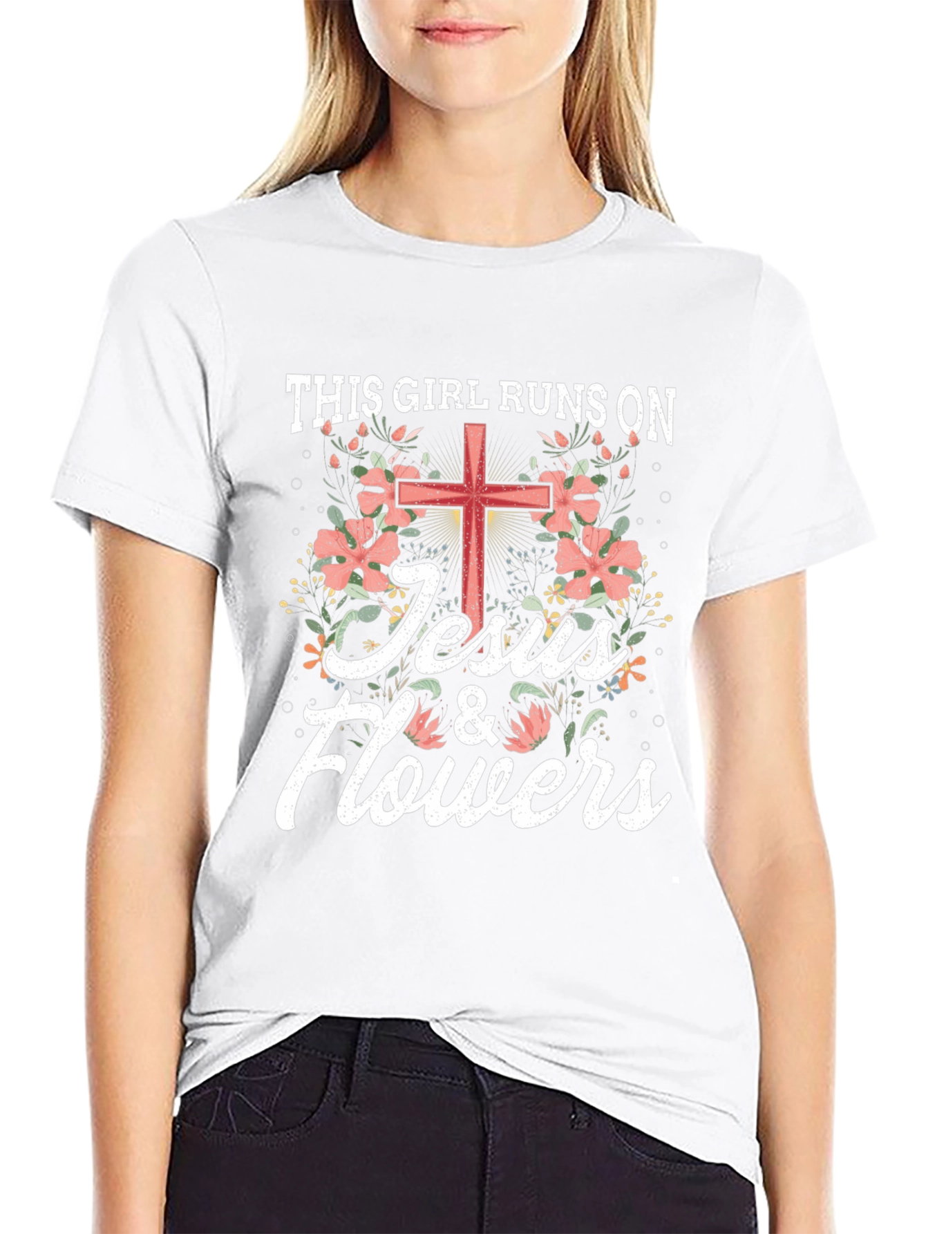 This Girl Runs on Jesus & Flowers T-Shirt