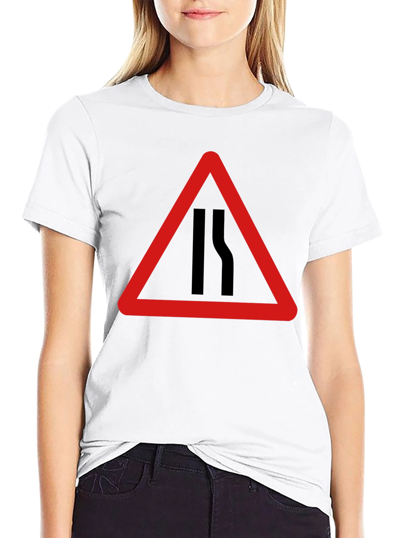 Road Narrows T-Shirt - Warning Sign Graphic Tee