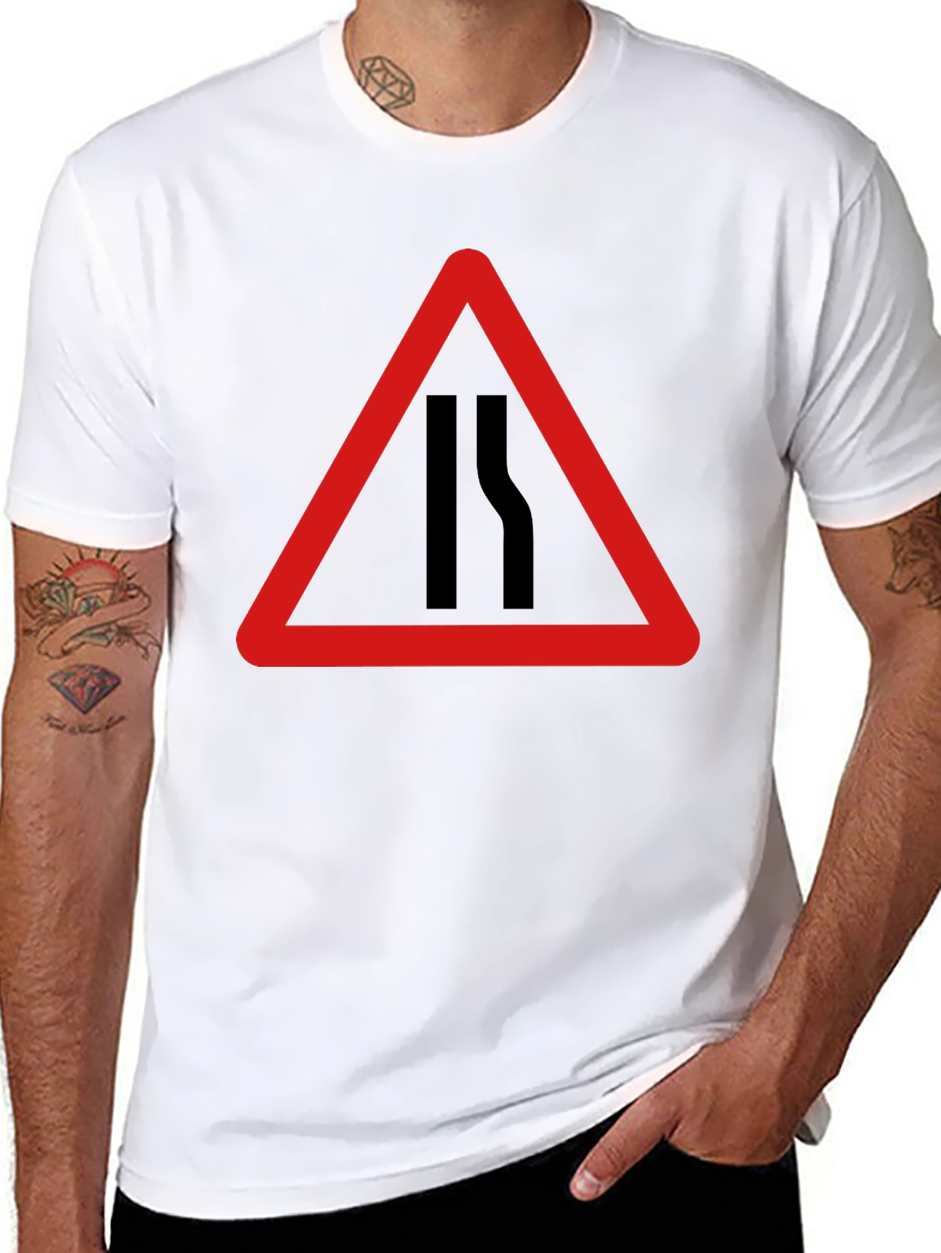 Road Narrows T-Shirt - Warning Sign Graphic Tee