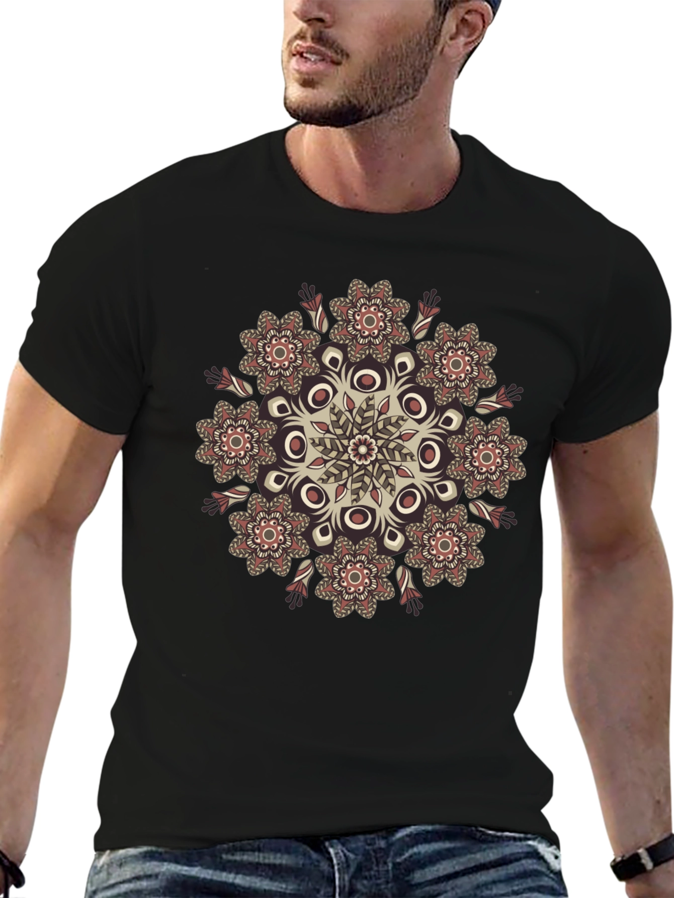 Boho Mandala Graphic Black T-Shirt