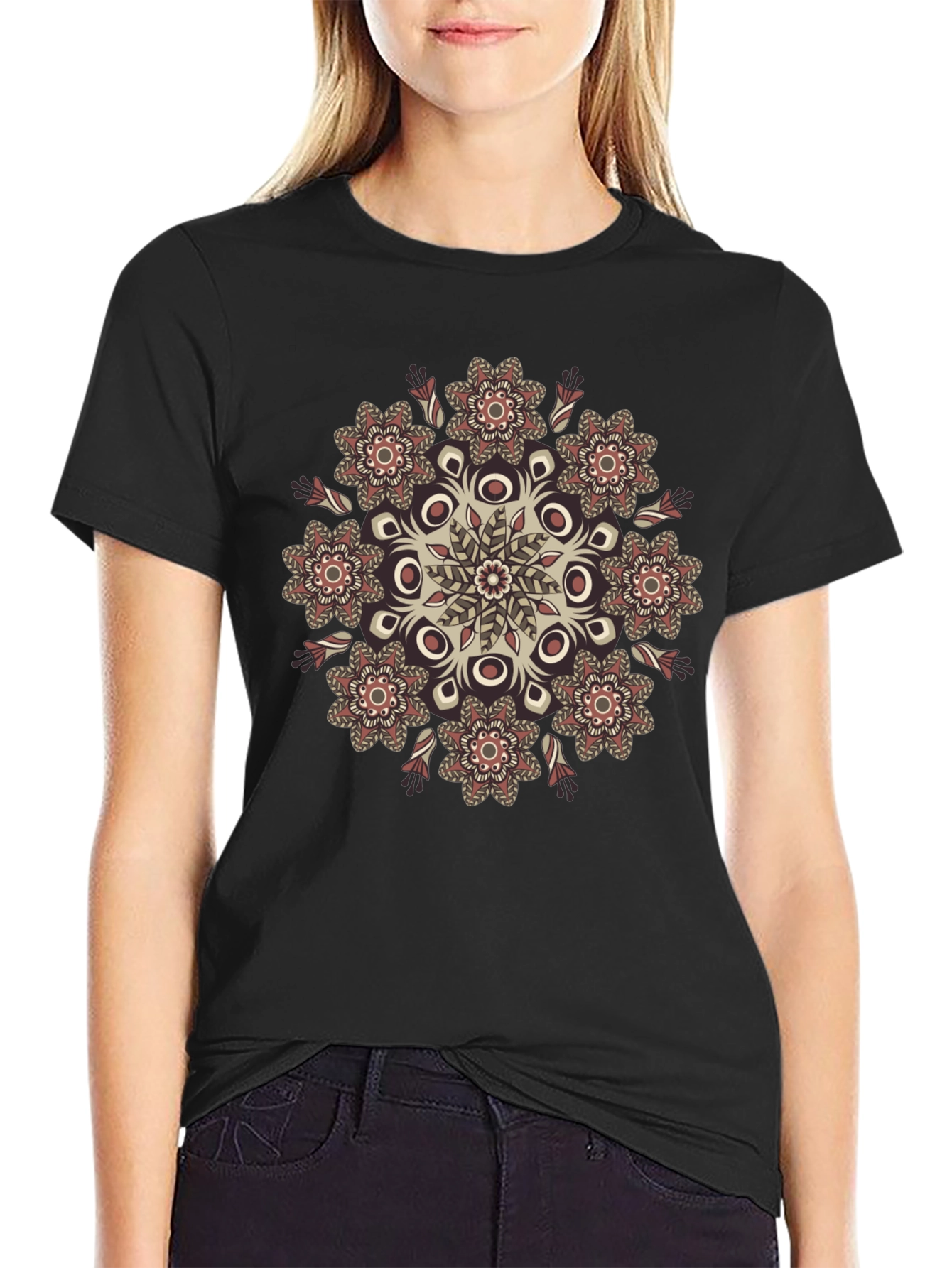 Boho Mandala Graphic Black T-Shirt