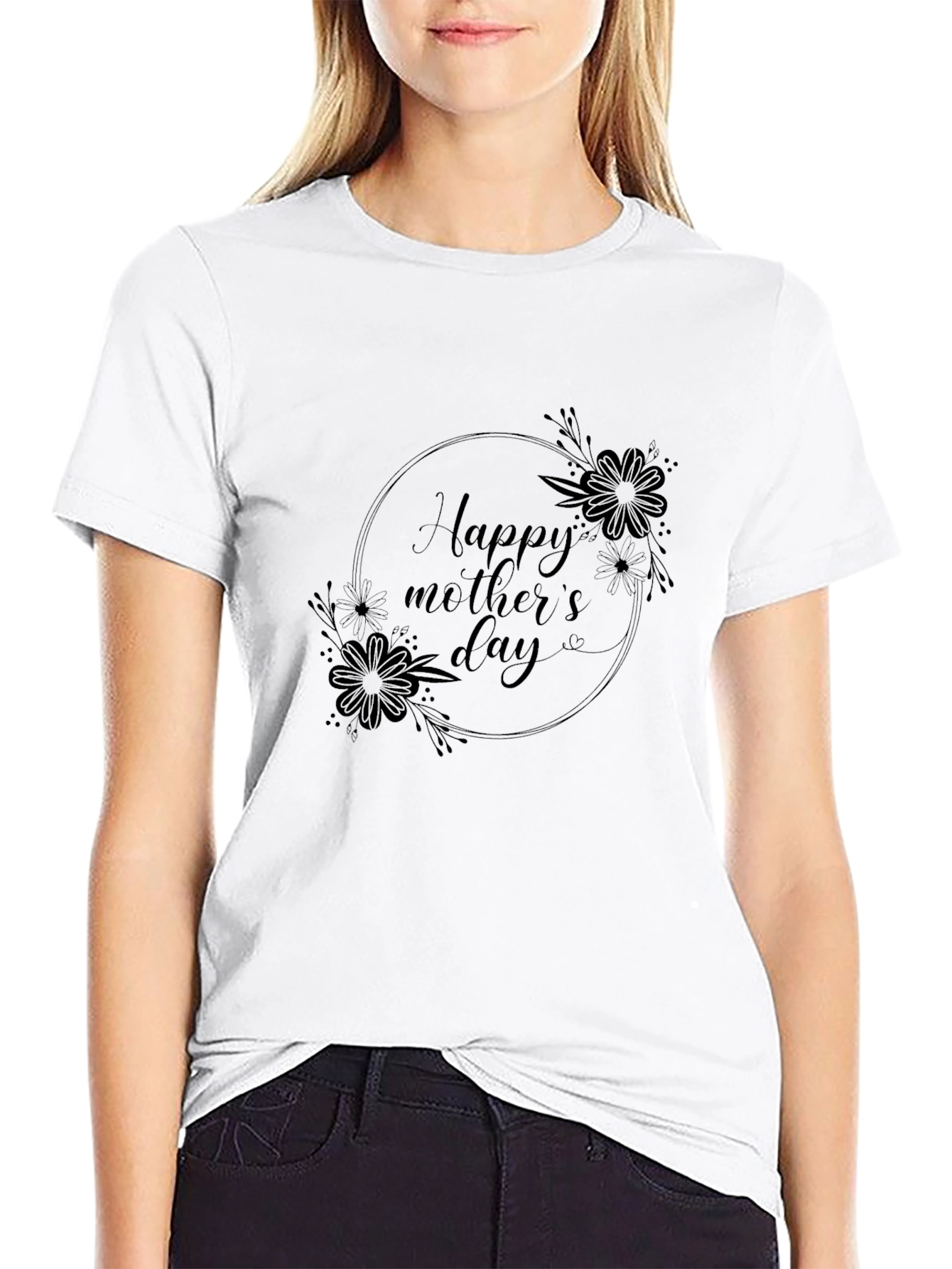 Floral Happy Mothers Day Black T-Shirt