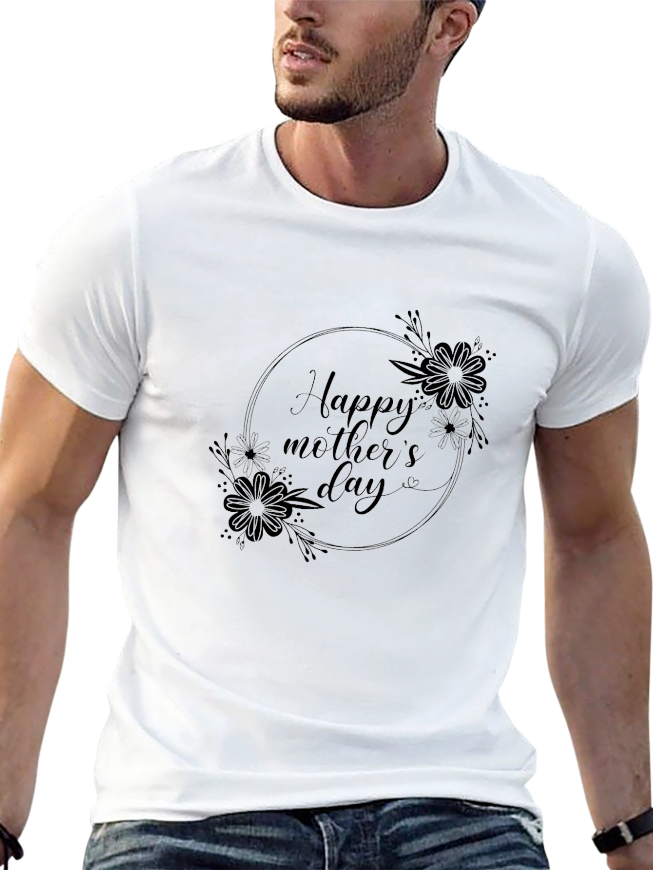 Floral Happy Mothers Day Black T-Shirt