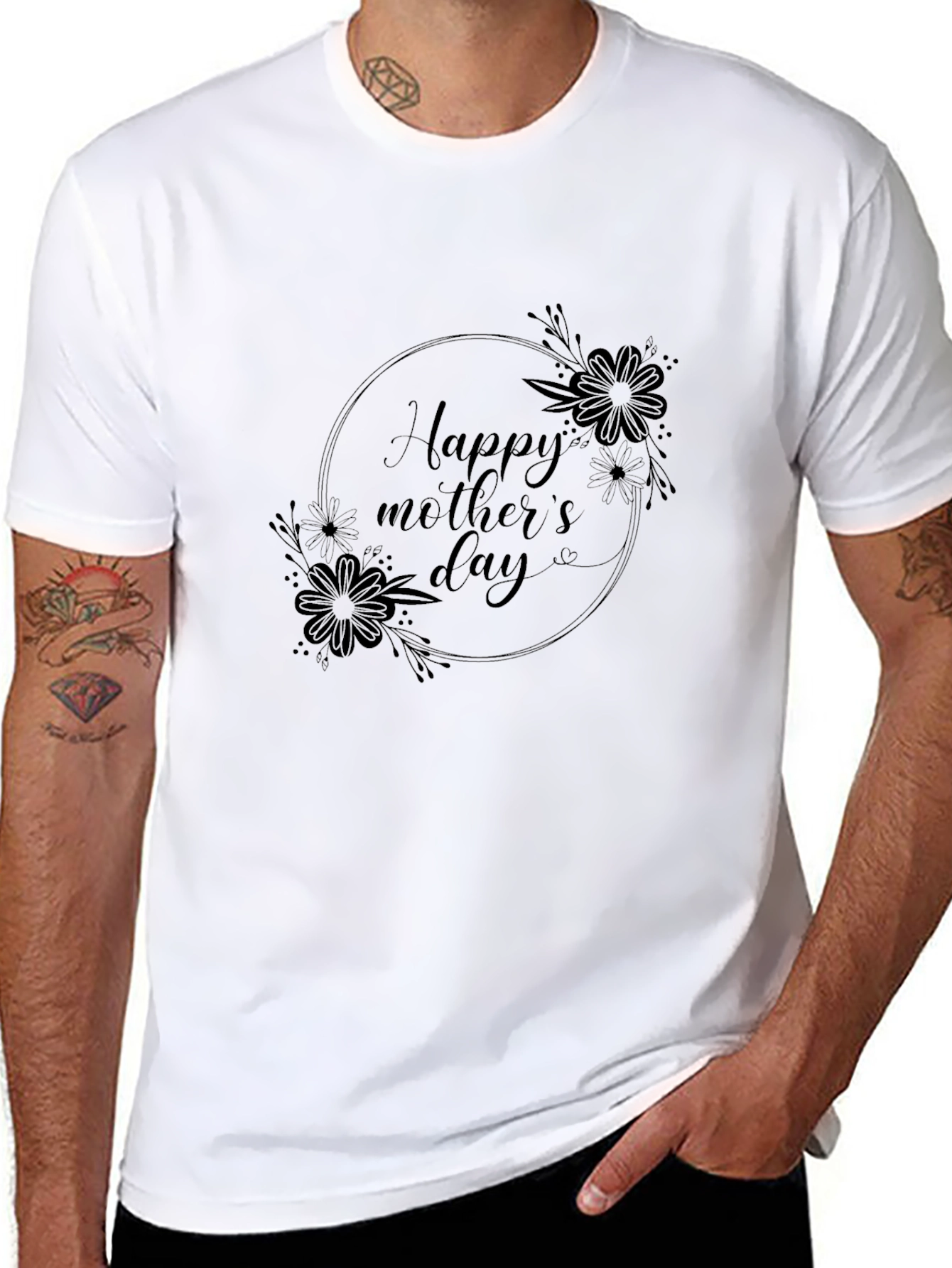 Floral Happy Mothers Day Black T-Shirt