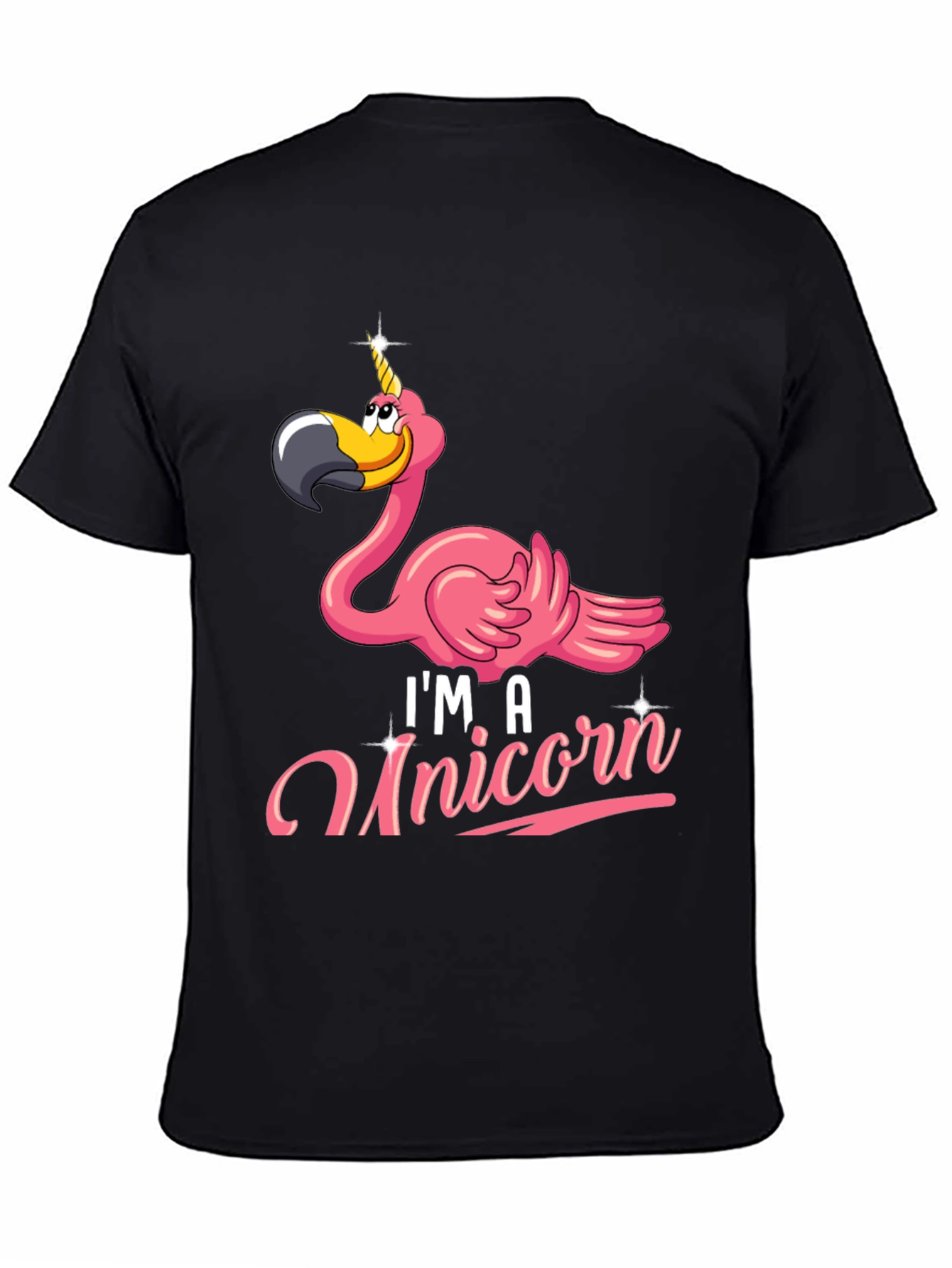 Funny Flamingo Unicorn Mens Black T-Shirt