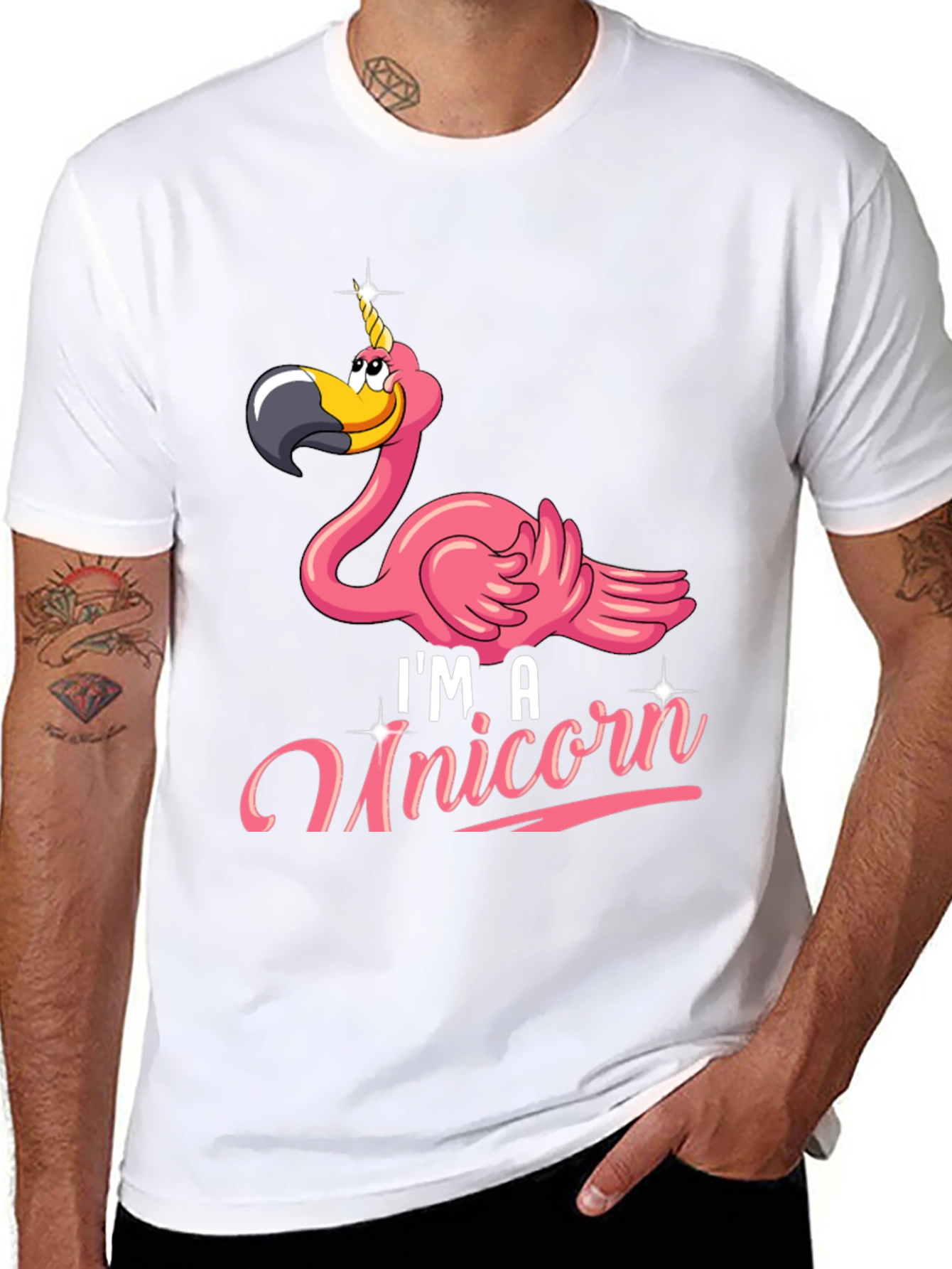 Funny Flamingo Unicorn Mens Black T-Shirt