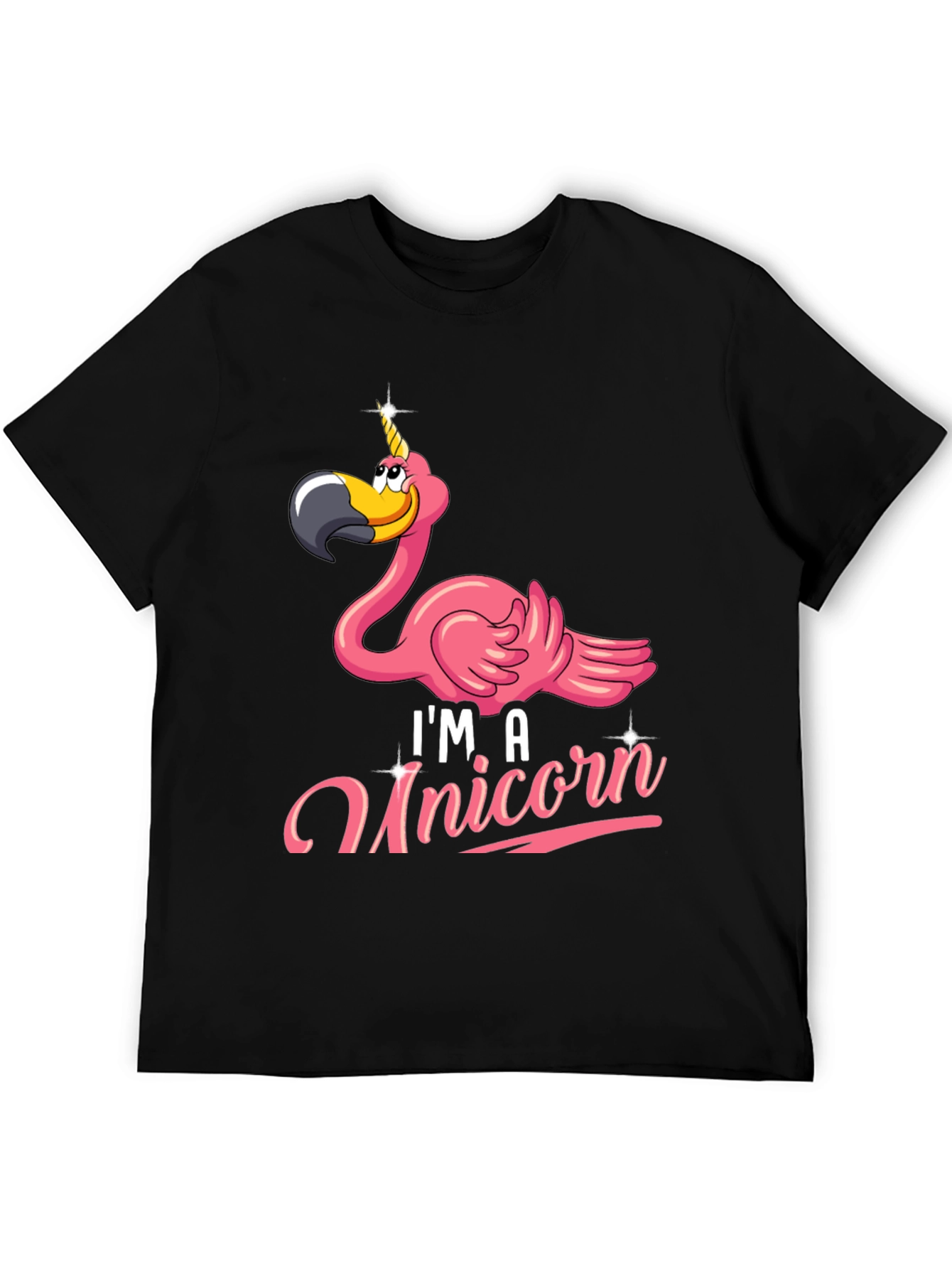 Funny Flamingo Unicorn Mens Black T-Shirt