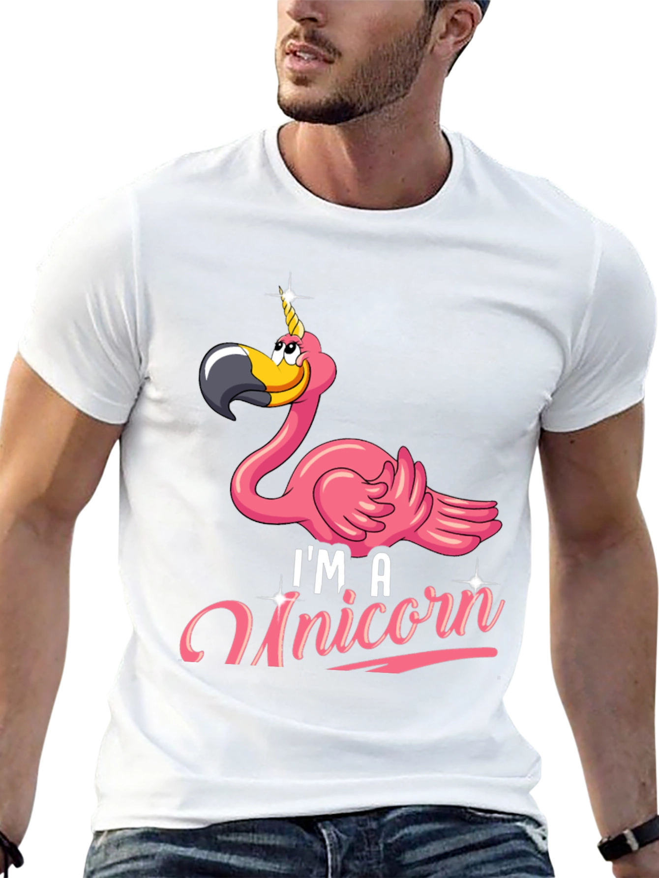 Funny Flamingo Unicorn Mens Black T-Shirt