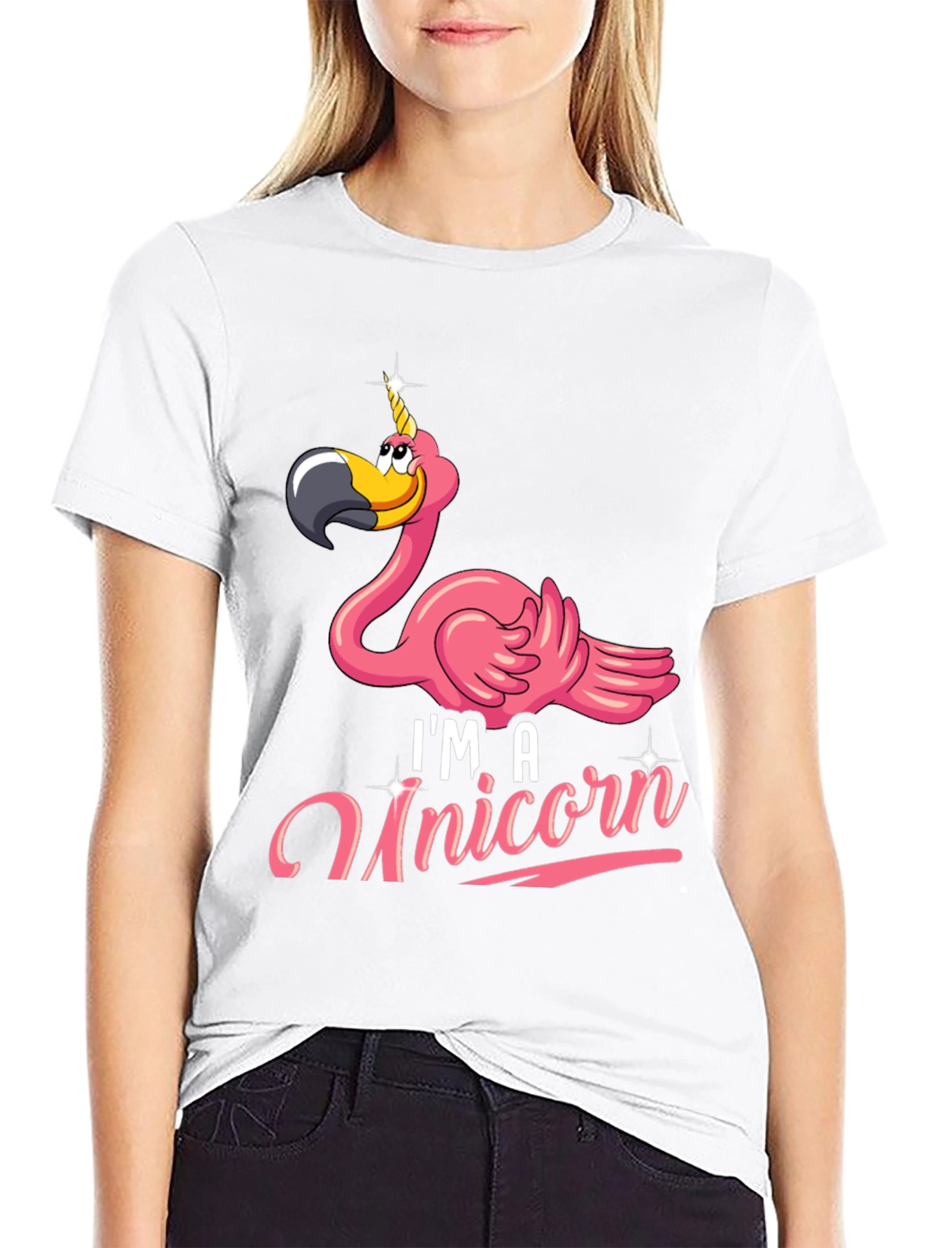 Funny Flamingo Unicorn Mens Black T-Shirt