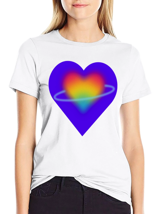 Colorful Heart Orbit Graphic Black T-Shirt