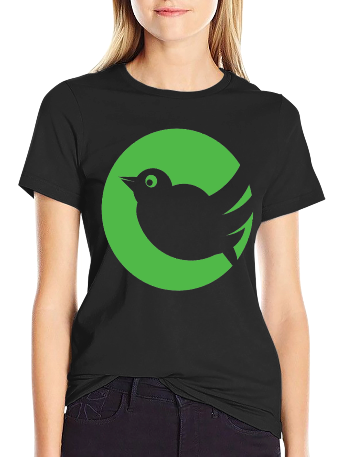 Green Bird Graphic Tee - Stylish Black Cotton T-Shirt