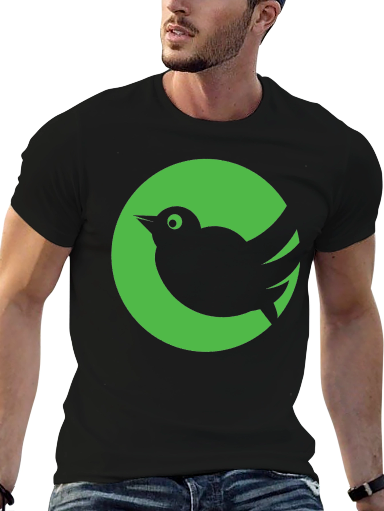 Green Bird Graphic Tee - Stylish Black Cotton T-Shirt