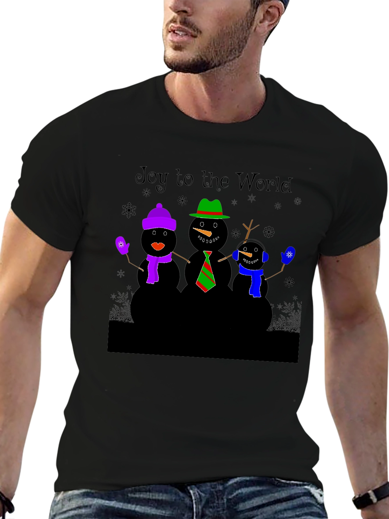 Joy to the World Snowmen Christmas Graphic T-Shirt