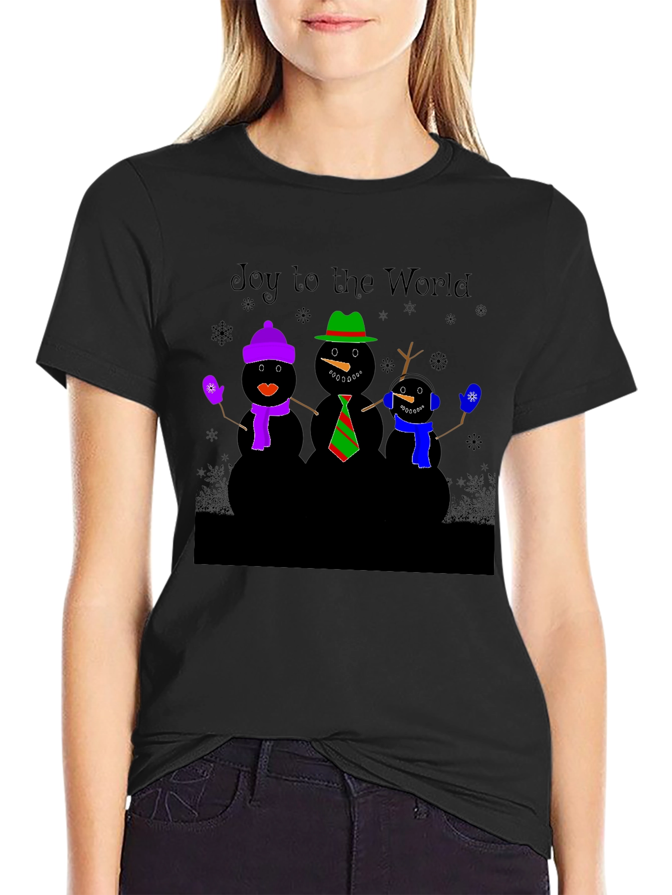 Joy to the World Snowmen Christmas Graphic T-Shirt