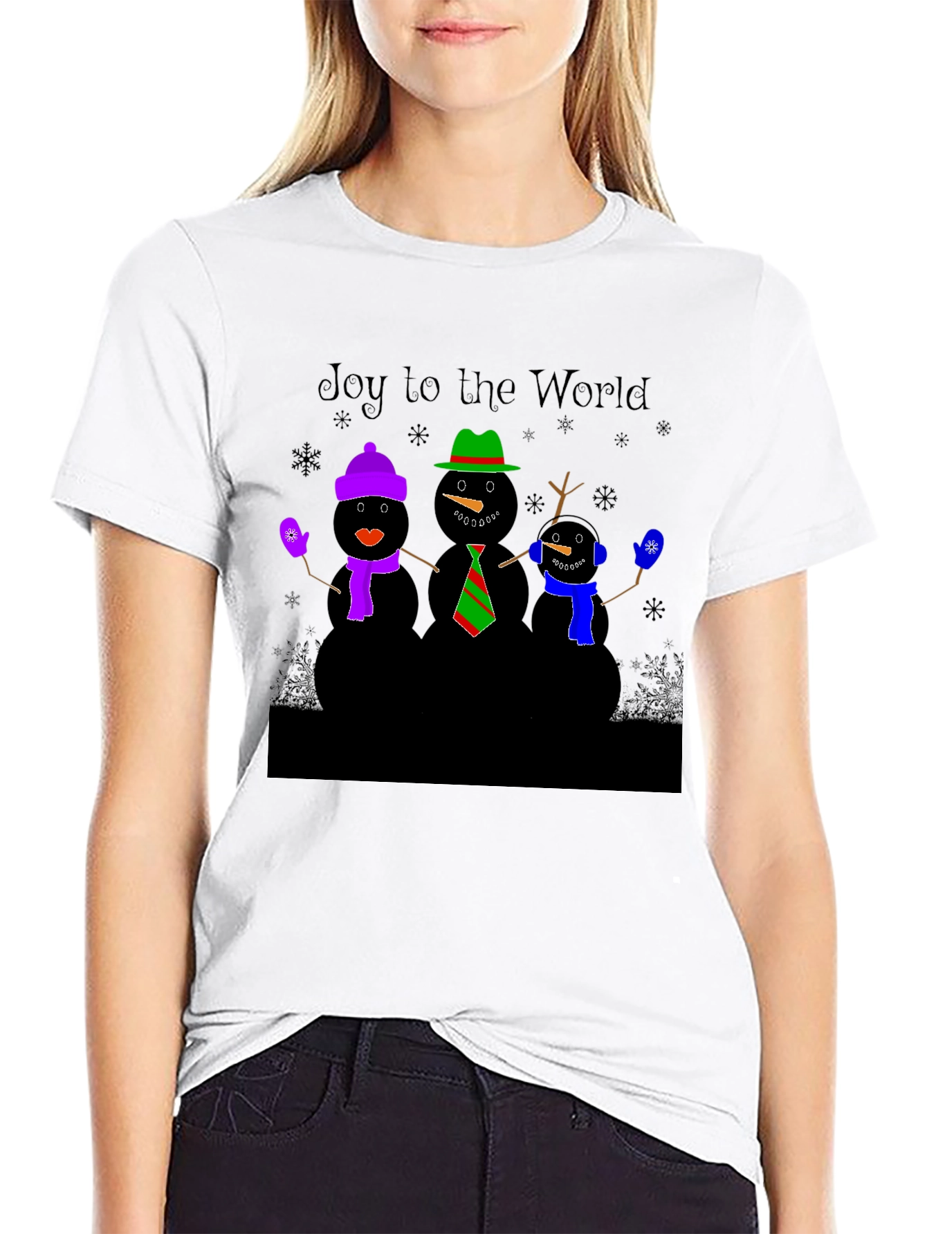 Joy to the World Snowmen Christmas Graphic T-Shirt