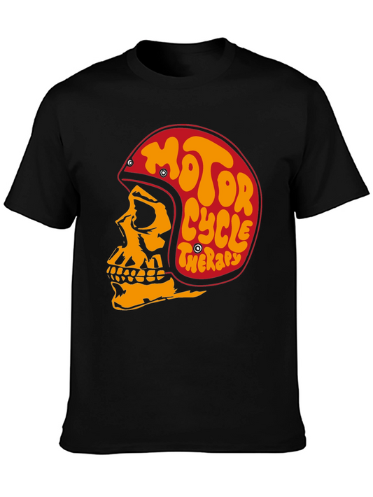 Motorcycle Therapy Graphic Tee - Skull & Helmet Design