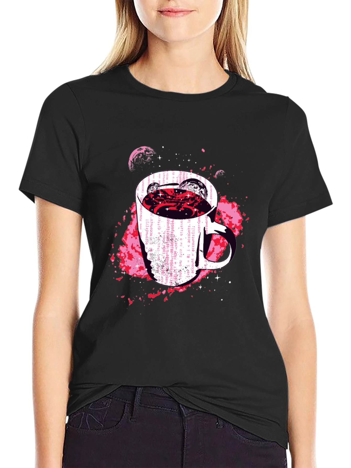 Cosmic Coffee Mug Graphic Tee - Black