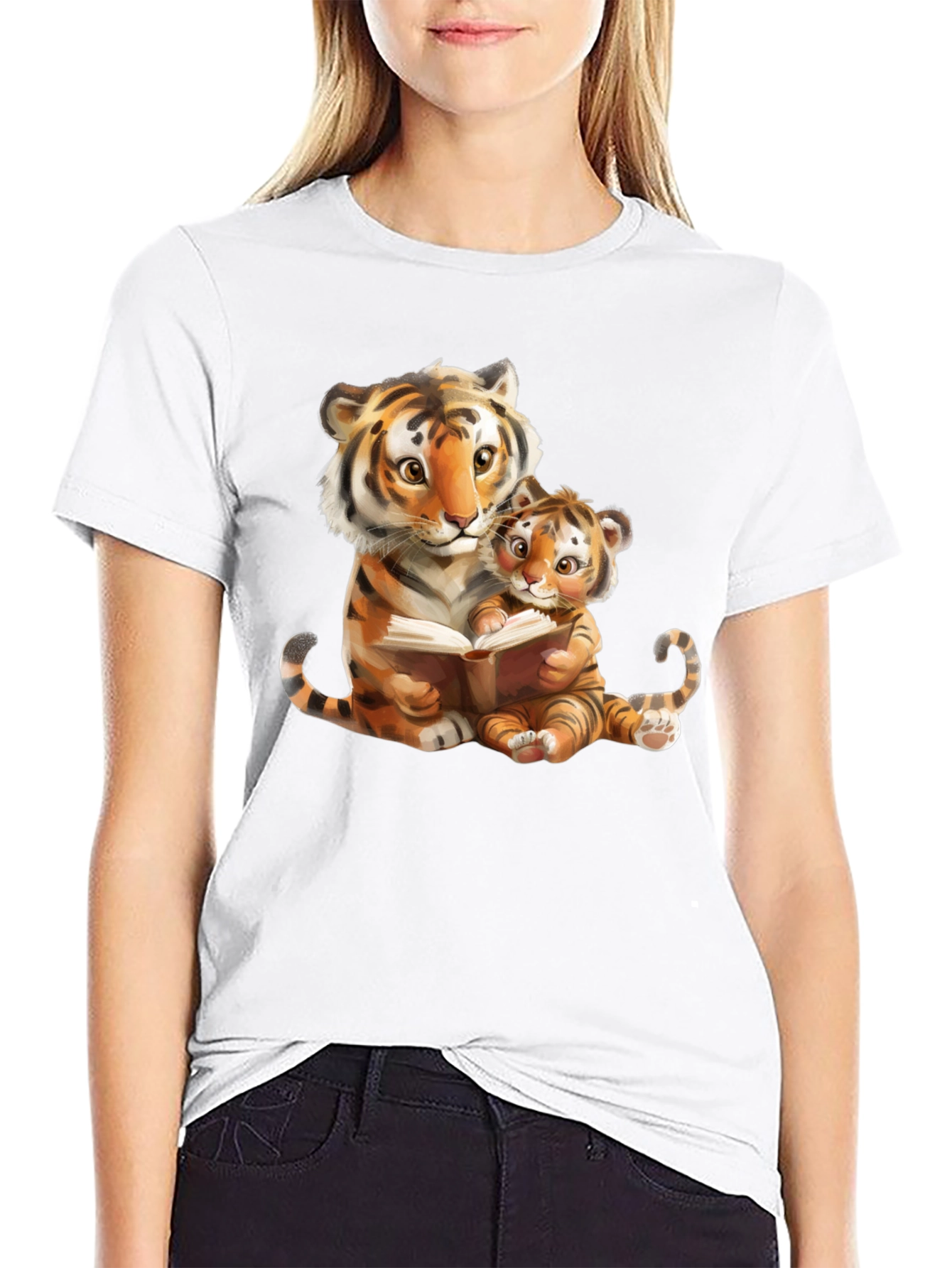 Tiger Mom & Cub Reading T-Shirt