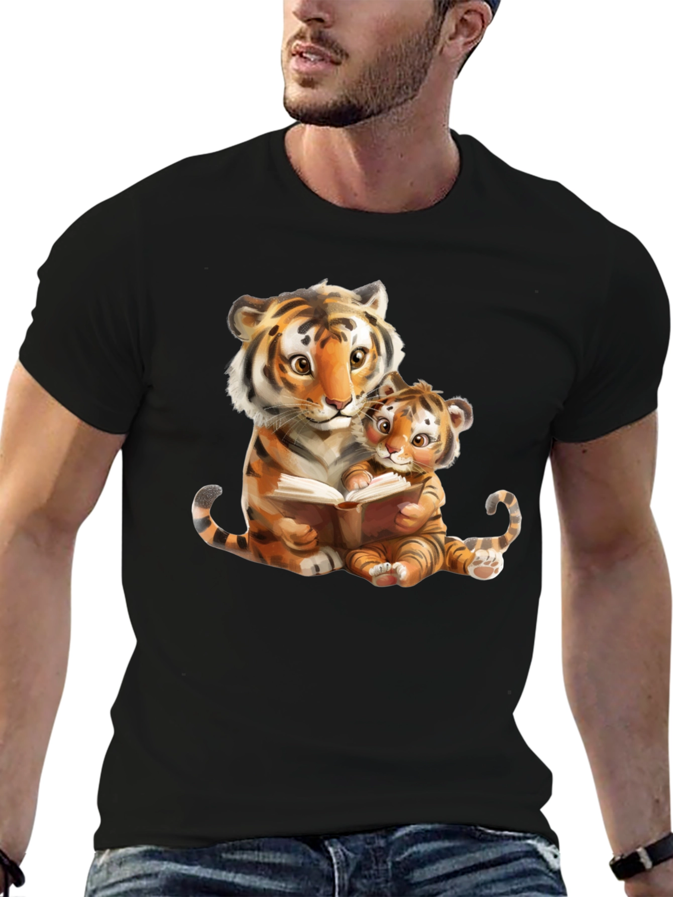 Tiger Mom & Cub Reading T-Shirt