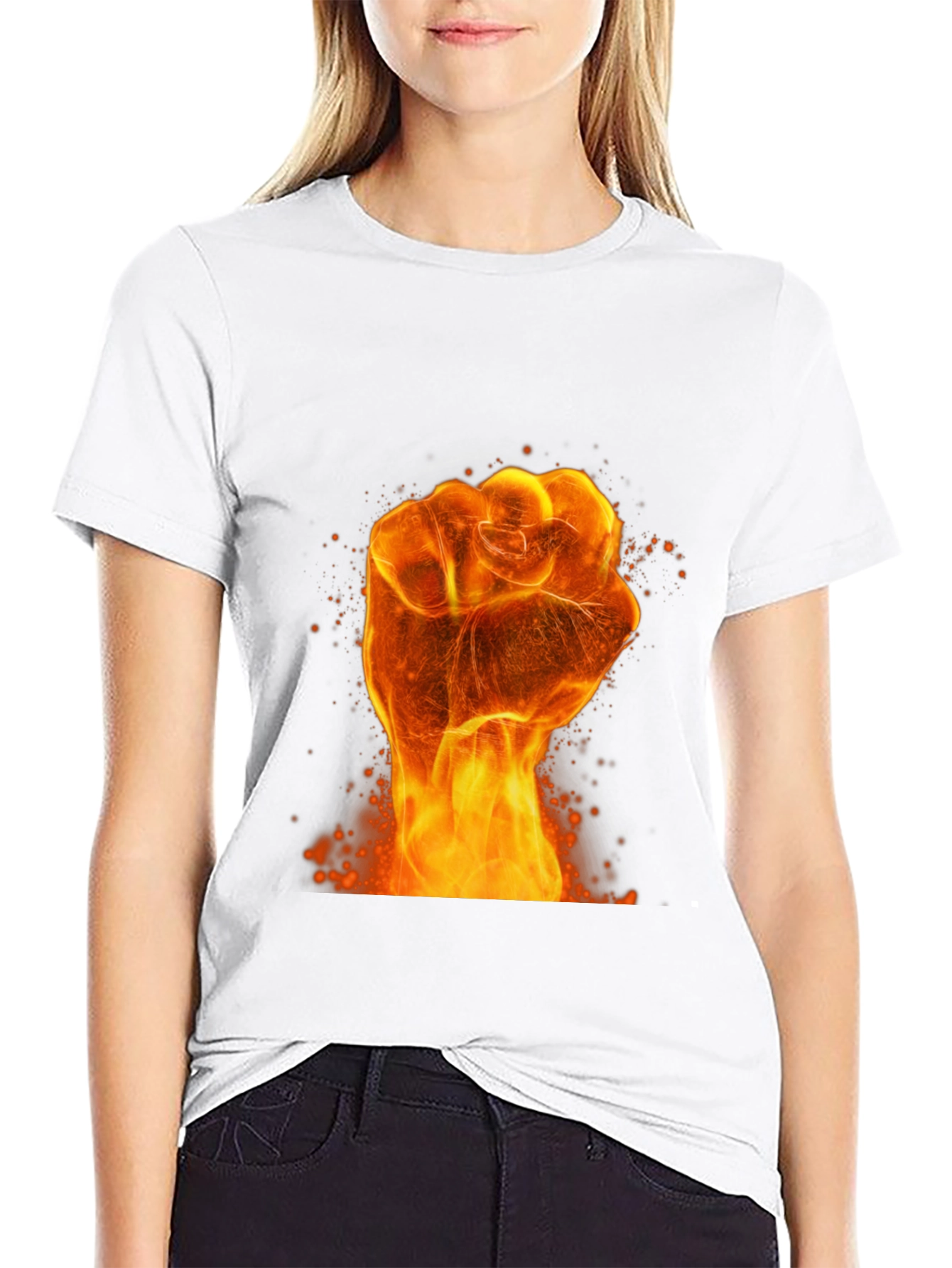 Fiery Fist Graphic Print Black T-Shirt