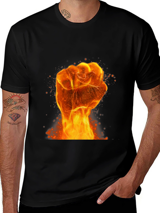 Fiery Fist Graphic Print Black T-Shirt