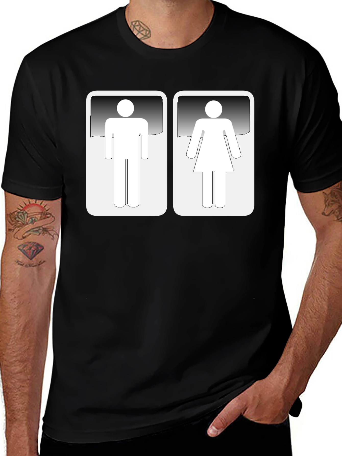 Unisex Restroom Sign Graphic Black T-Shirt