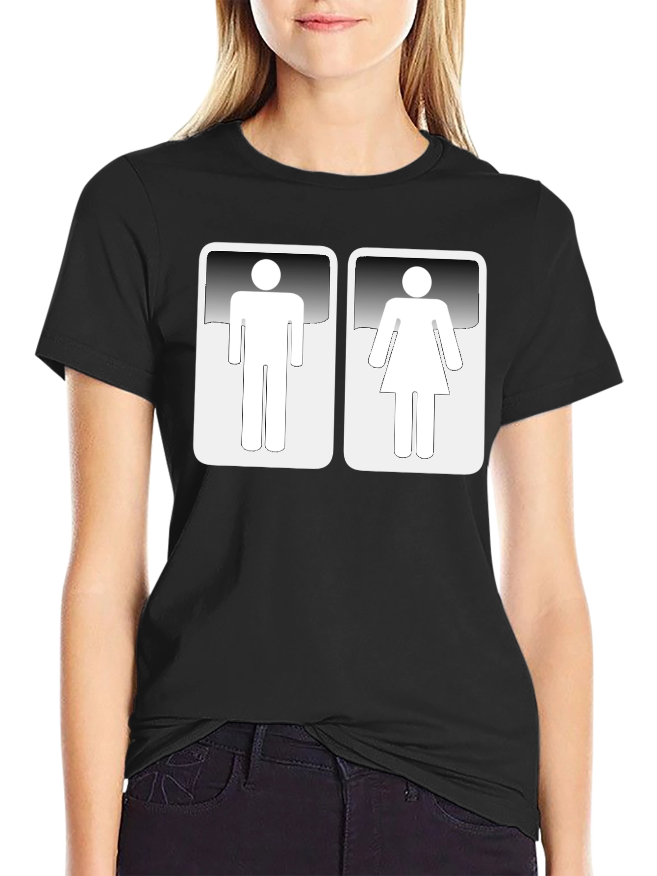 Unisex Restroom Sign Graphic Black T-Shirt