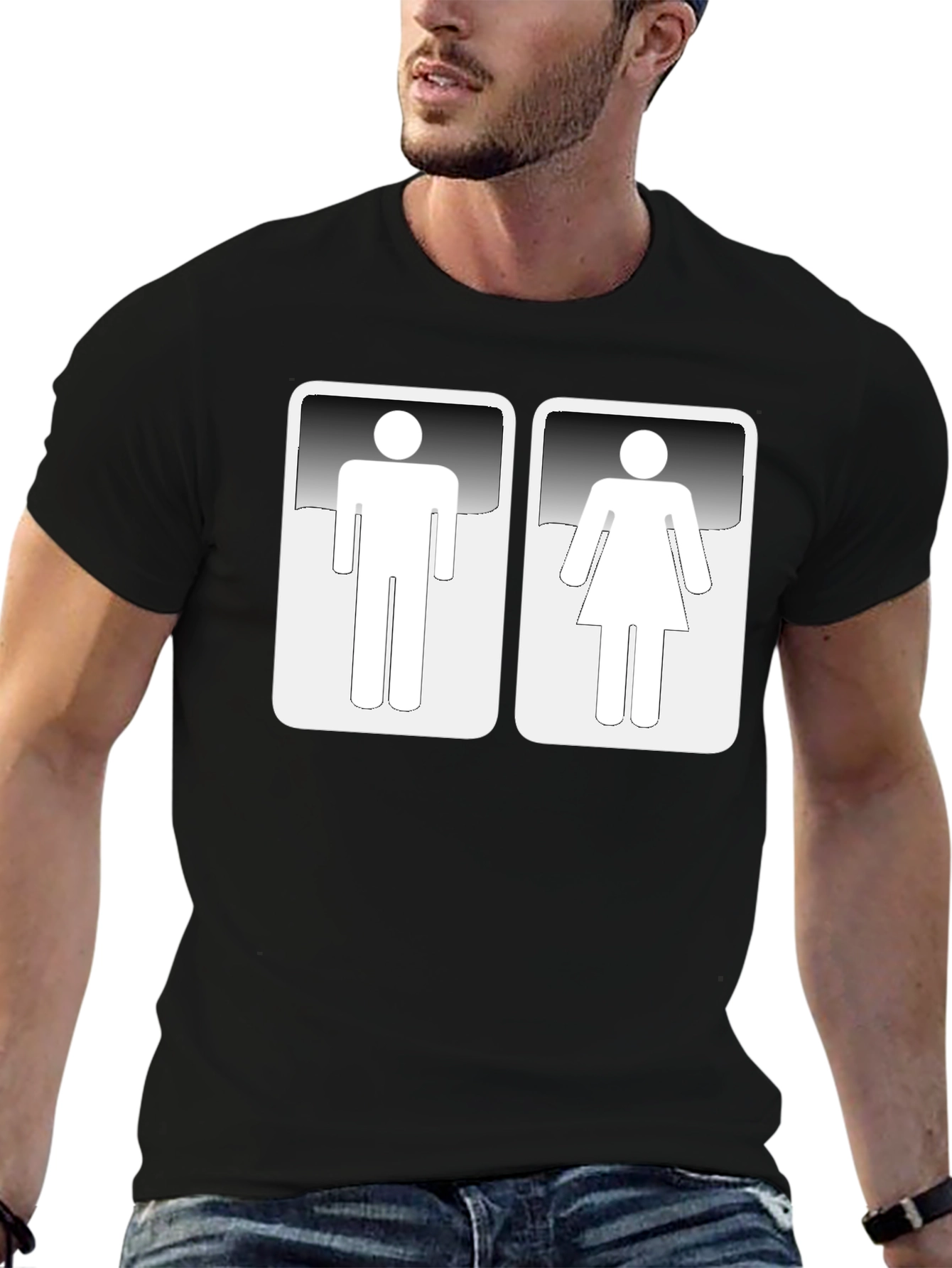 Unisex Restroom Sign Graphic Black T-Shirt