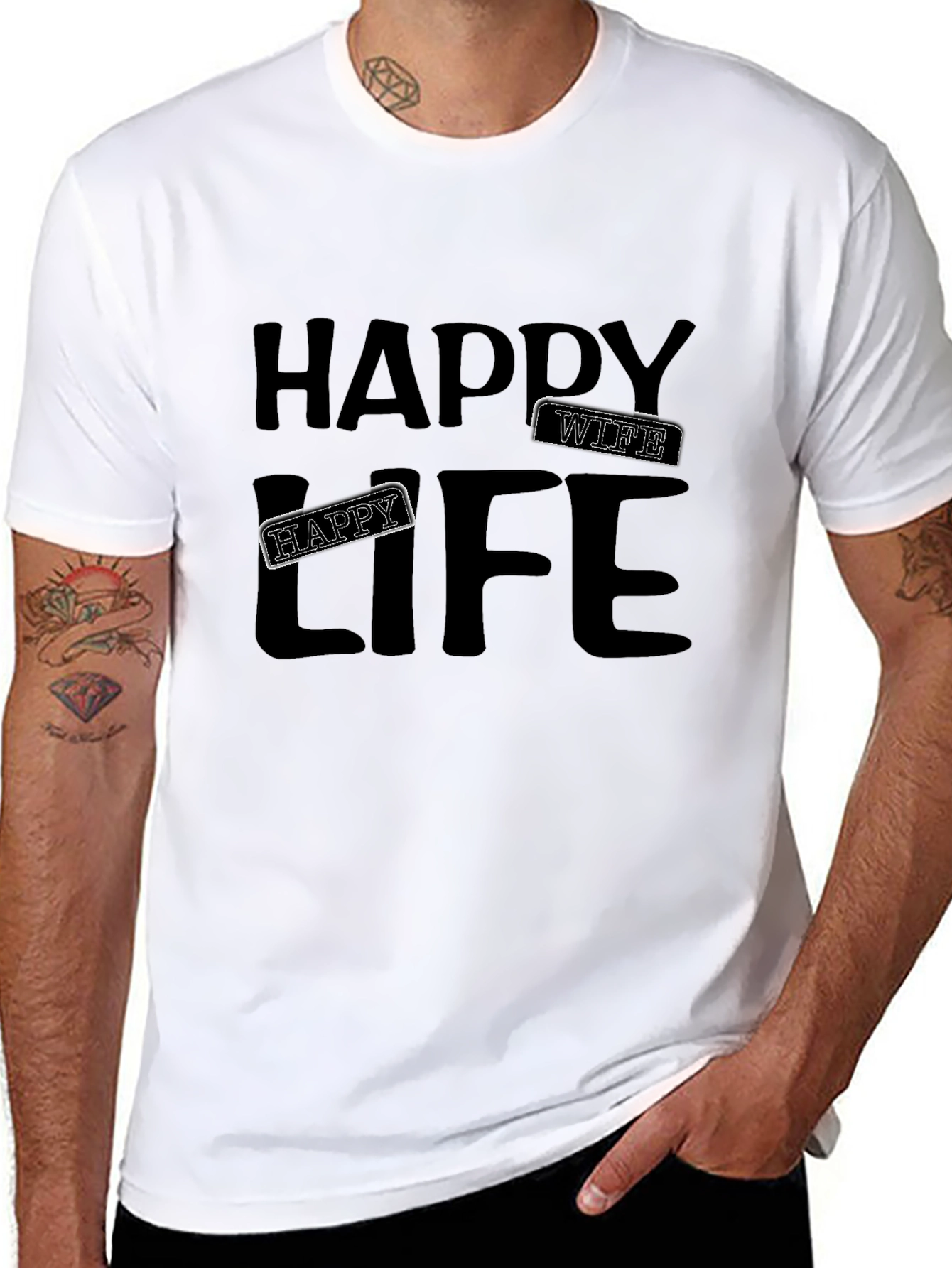 Happy Wife Happy Life Mens Black T-Shirt