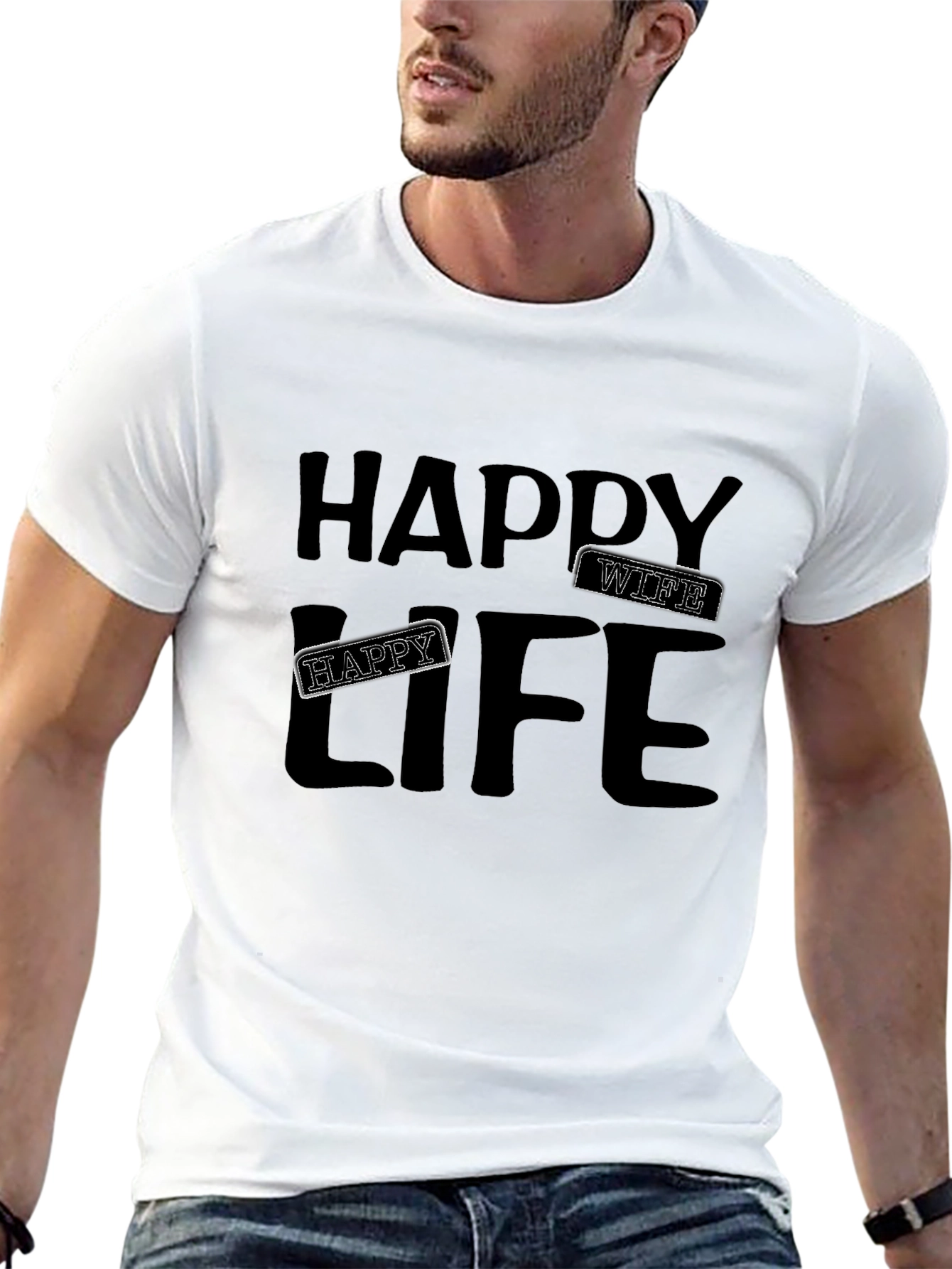 Happy Wife Happy Life Mens Black T-Shirt