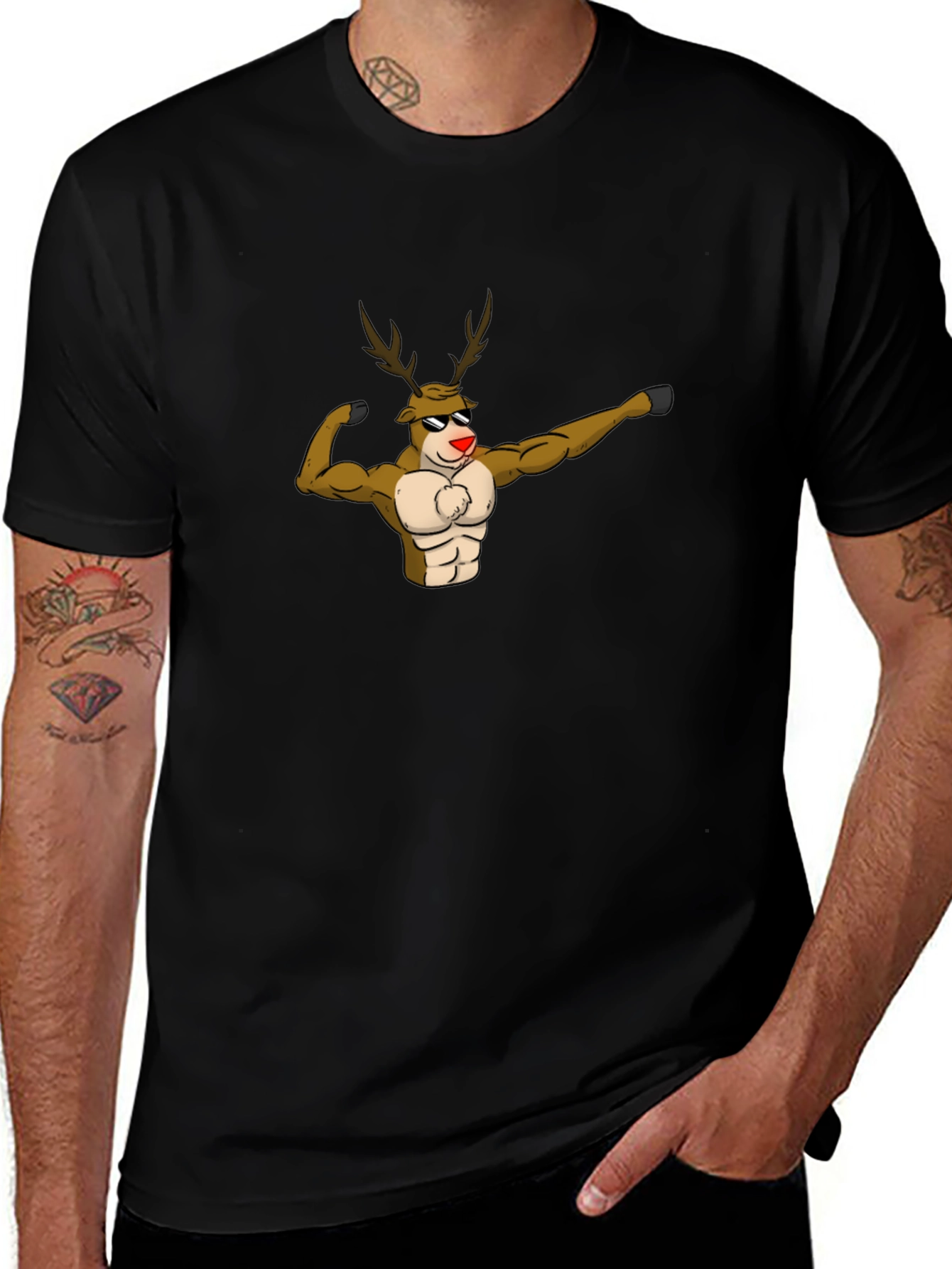 Muscular Reindeer Graphic T-Shirt