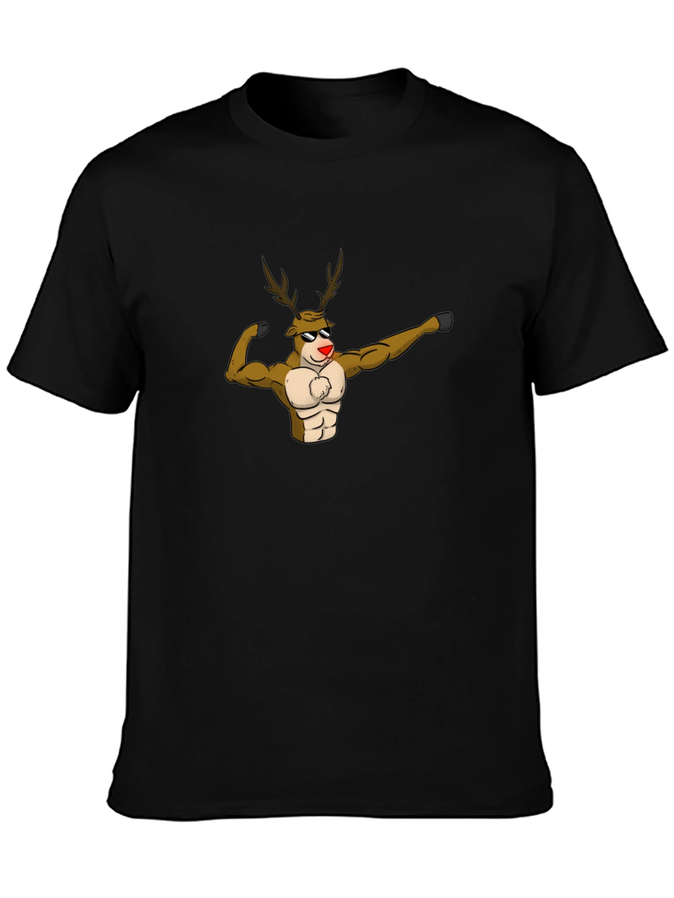 Muscular Reindeer Graphic T-Shirt