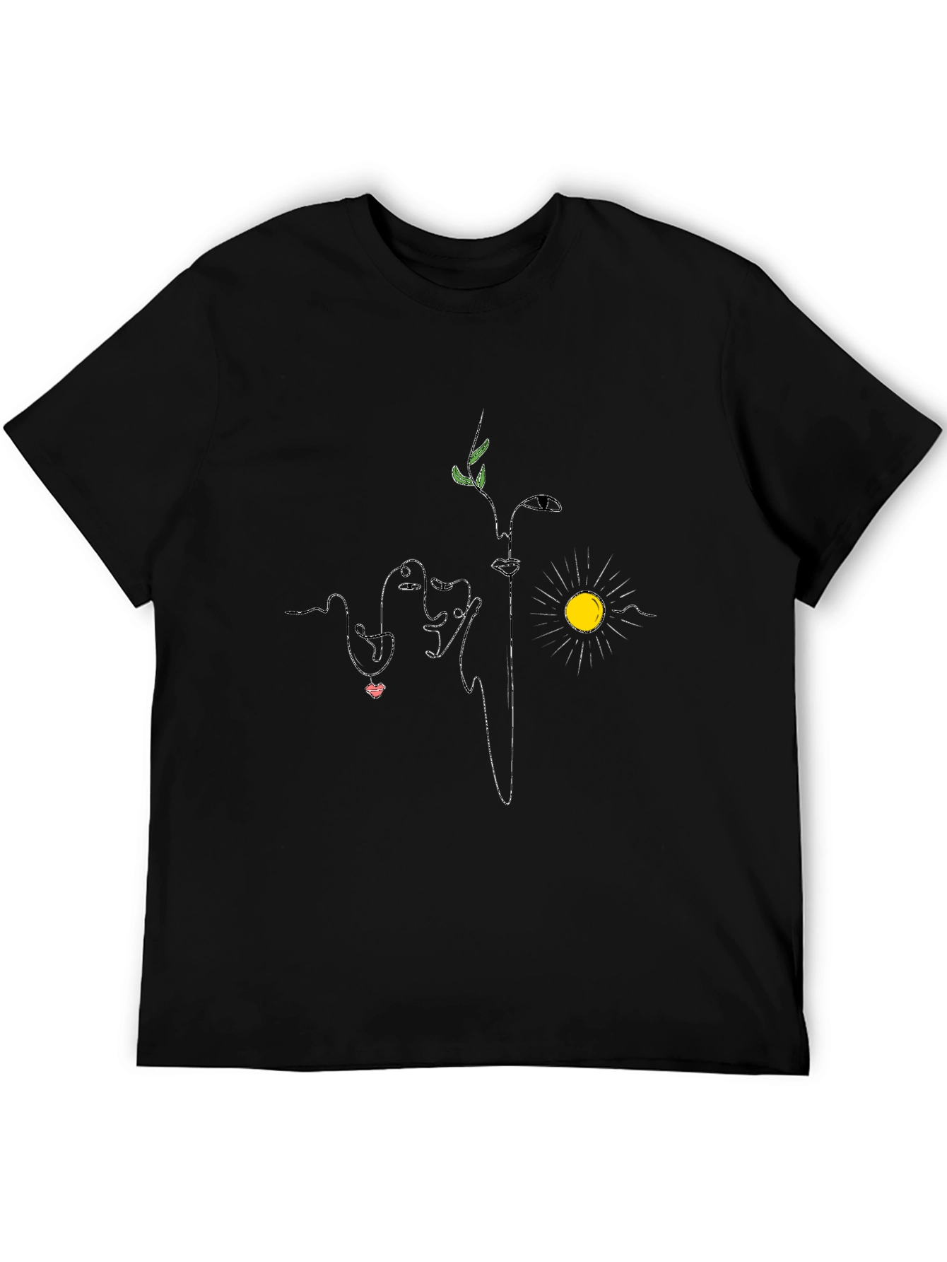 Abstract Faces & Nature Graphic Tee - Black