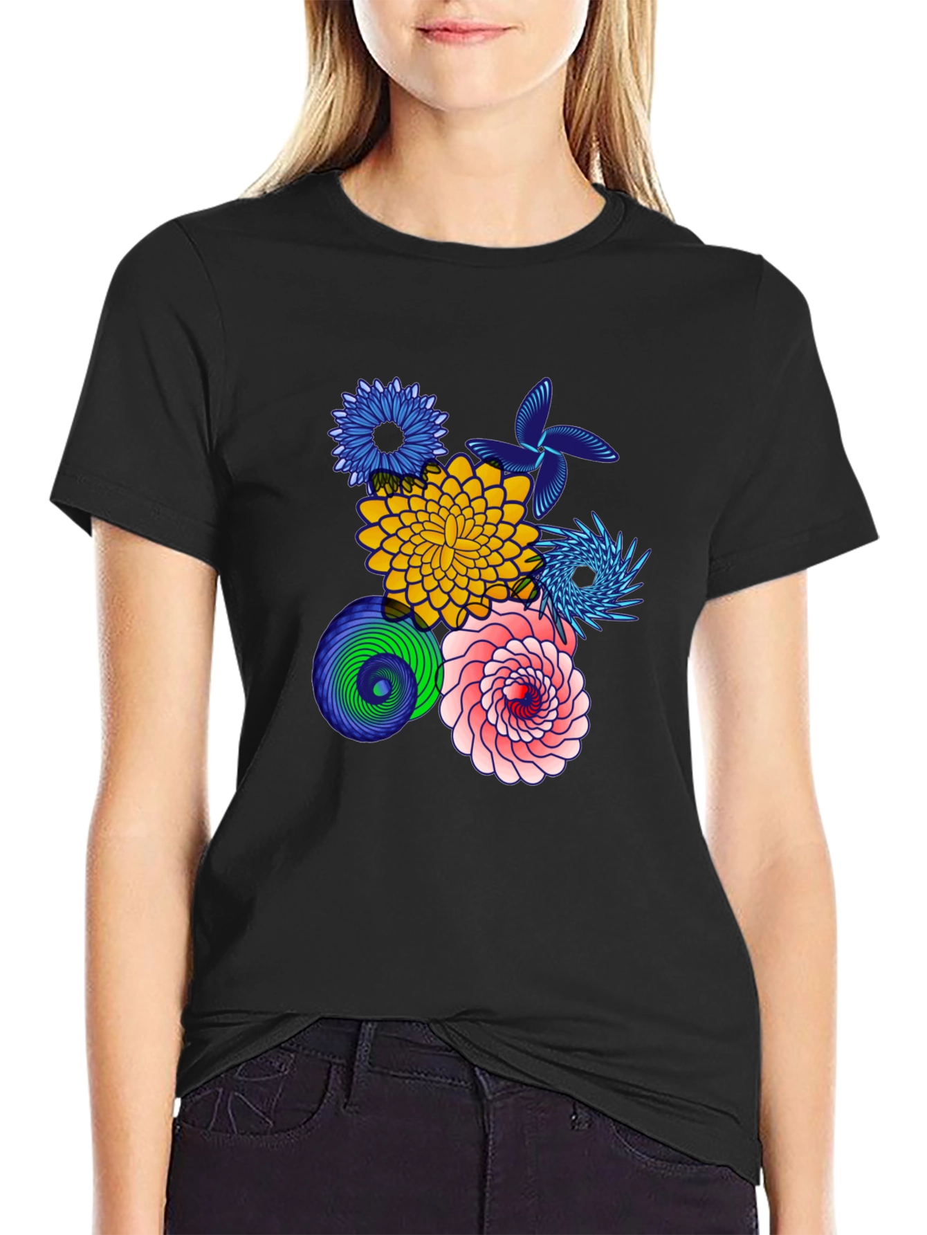 Floral Art Black T-Shirt