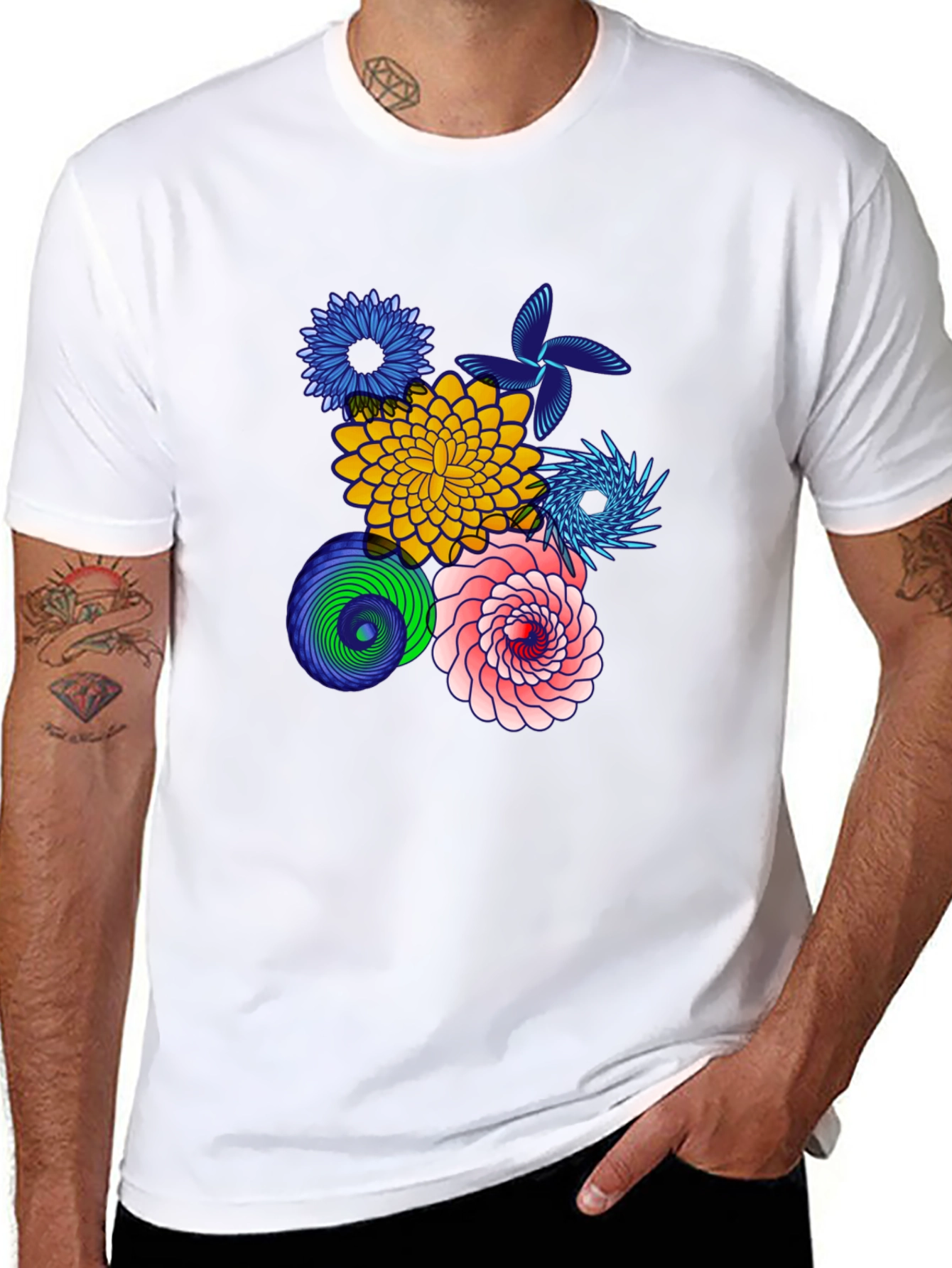 Floral Art Black T-Shirt