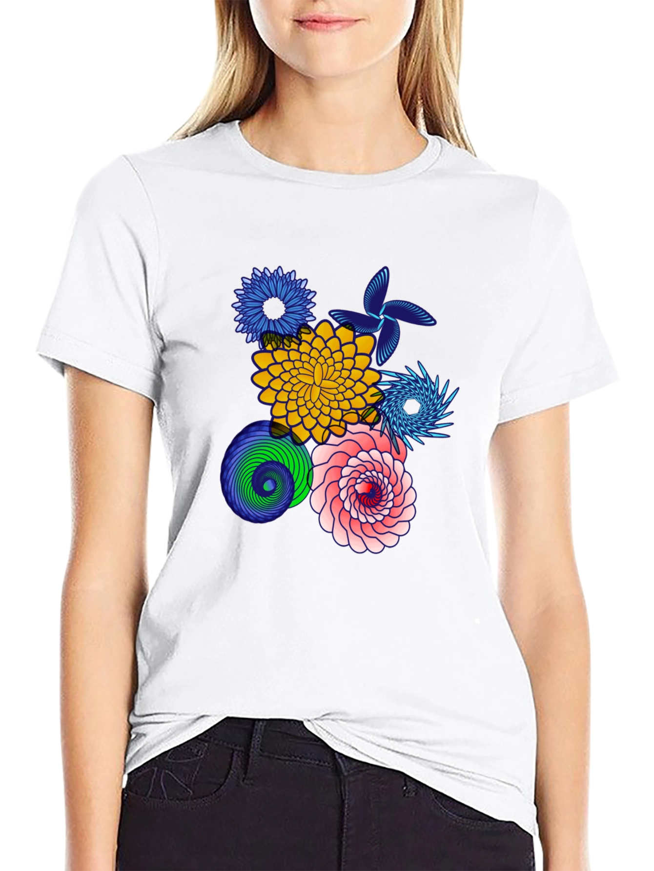 Floral Art Black T-Shirt
