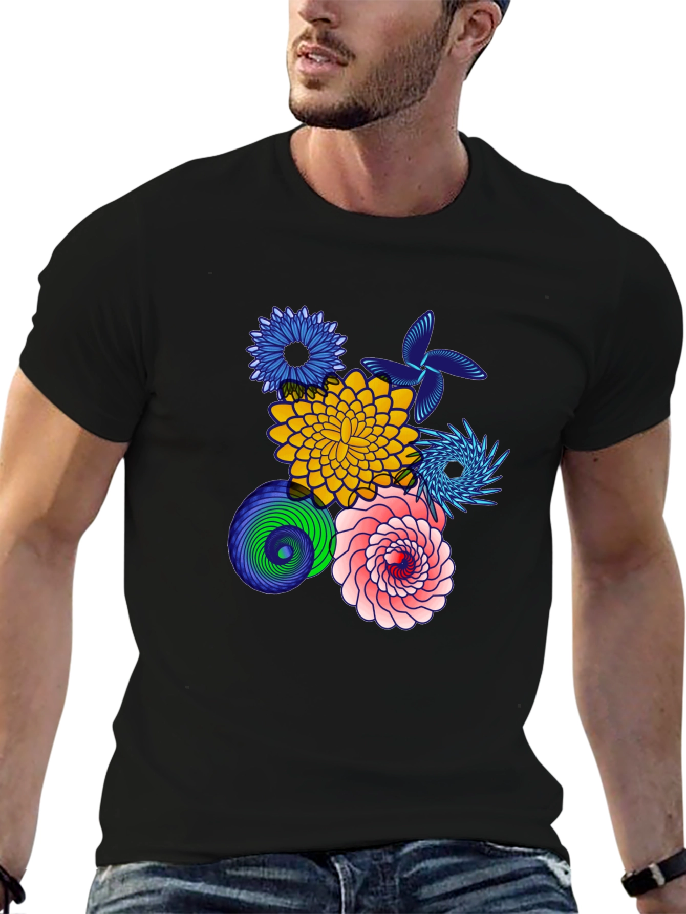 Floral Art Black T-Shirt