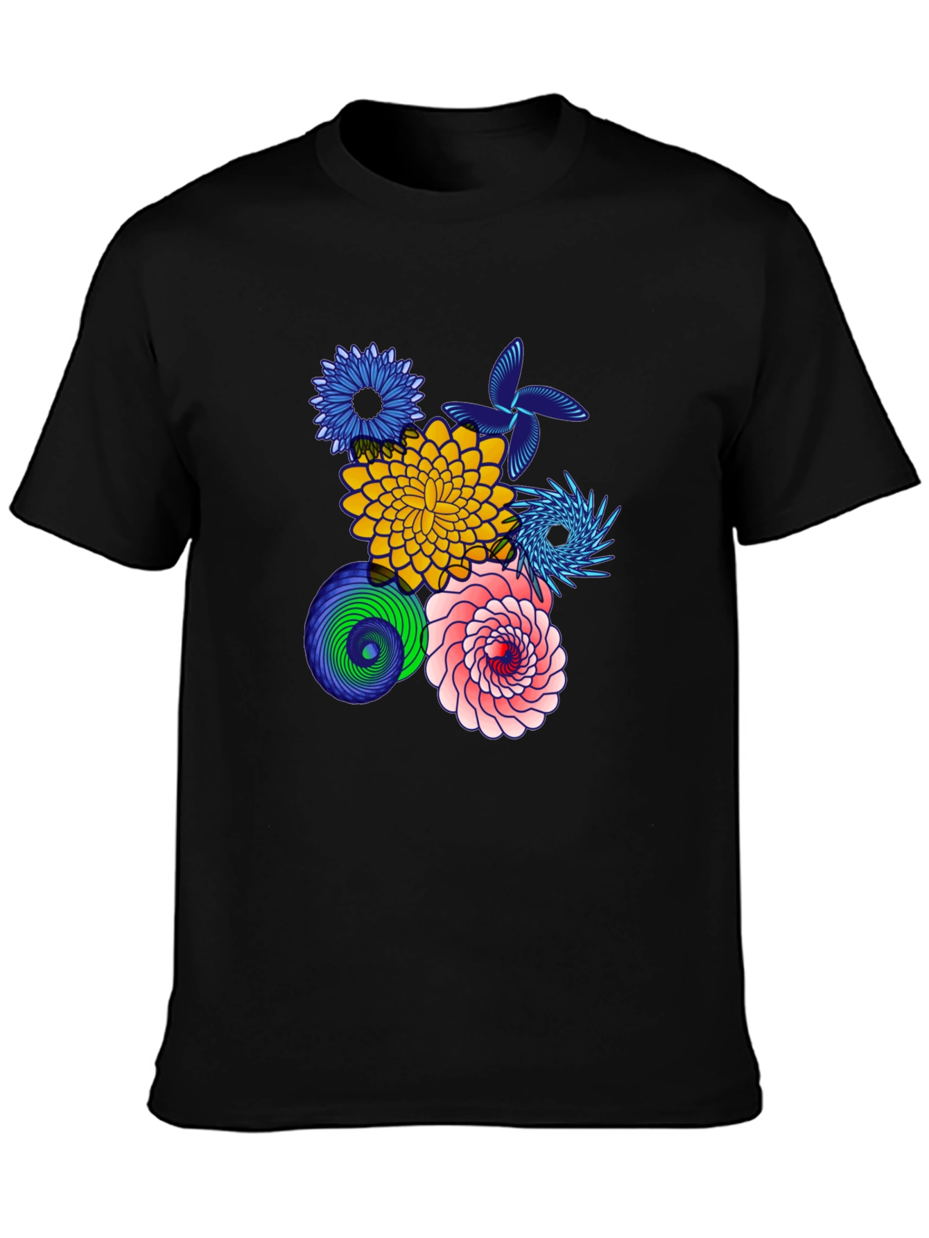 Floral Art Black T-Shirt