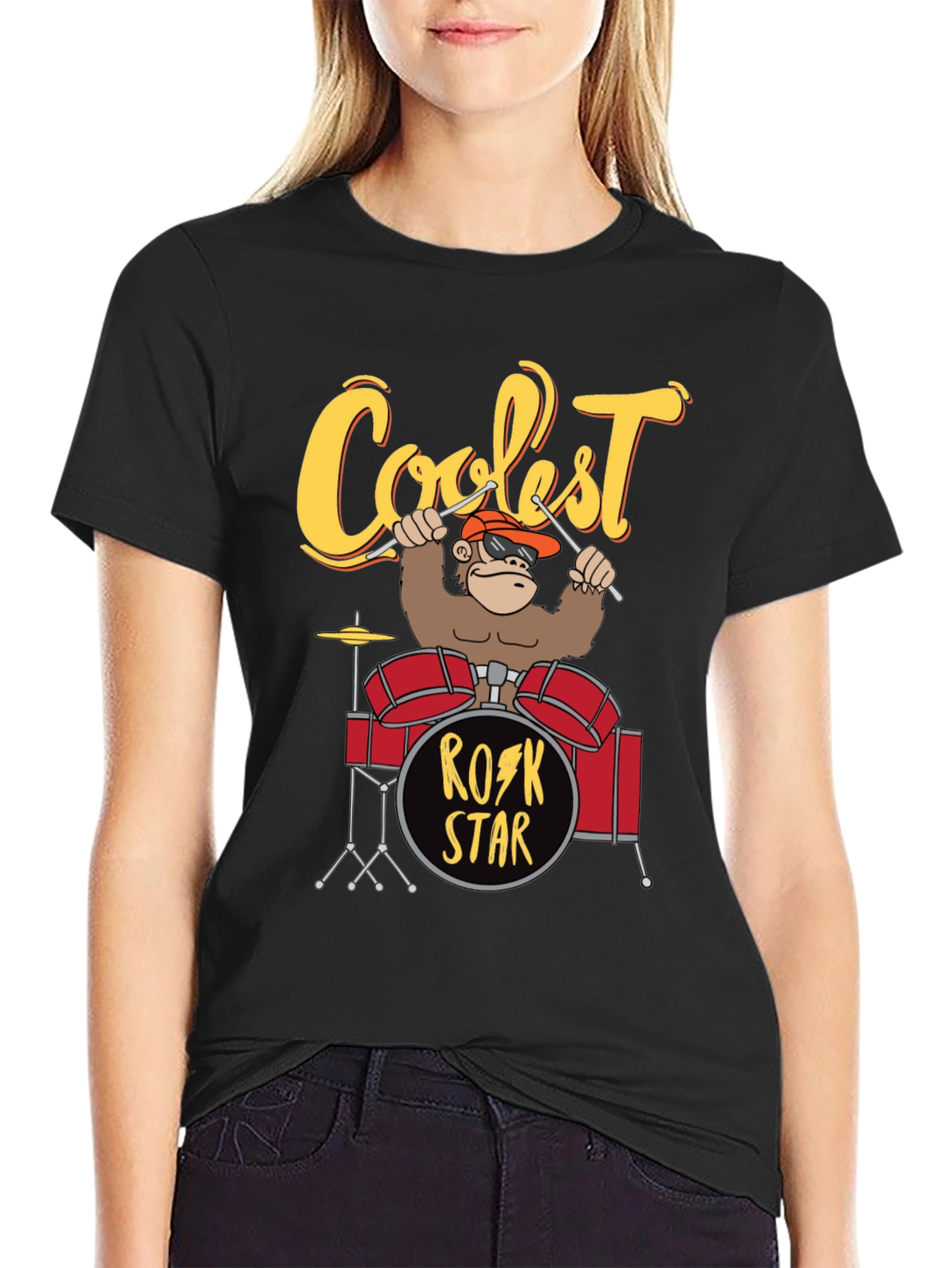 Coolest Rock Star Monkey Drummer T-Shirt