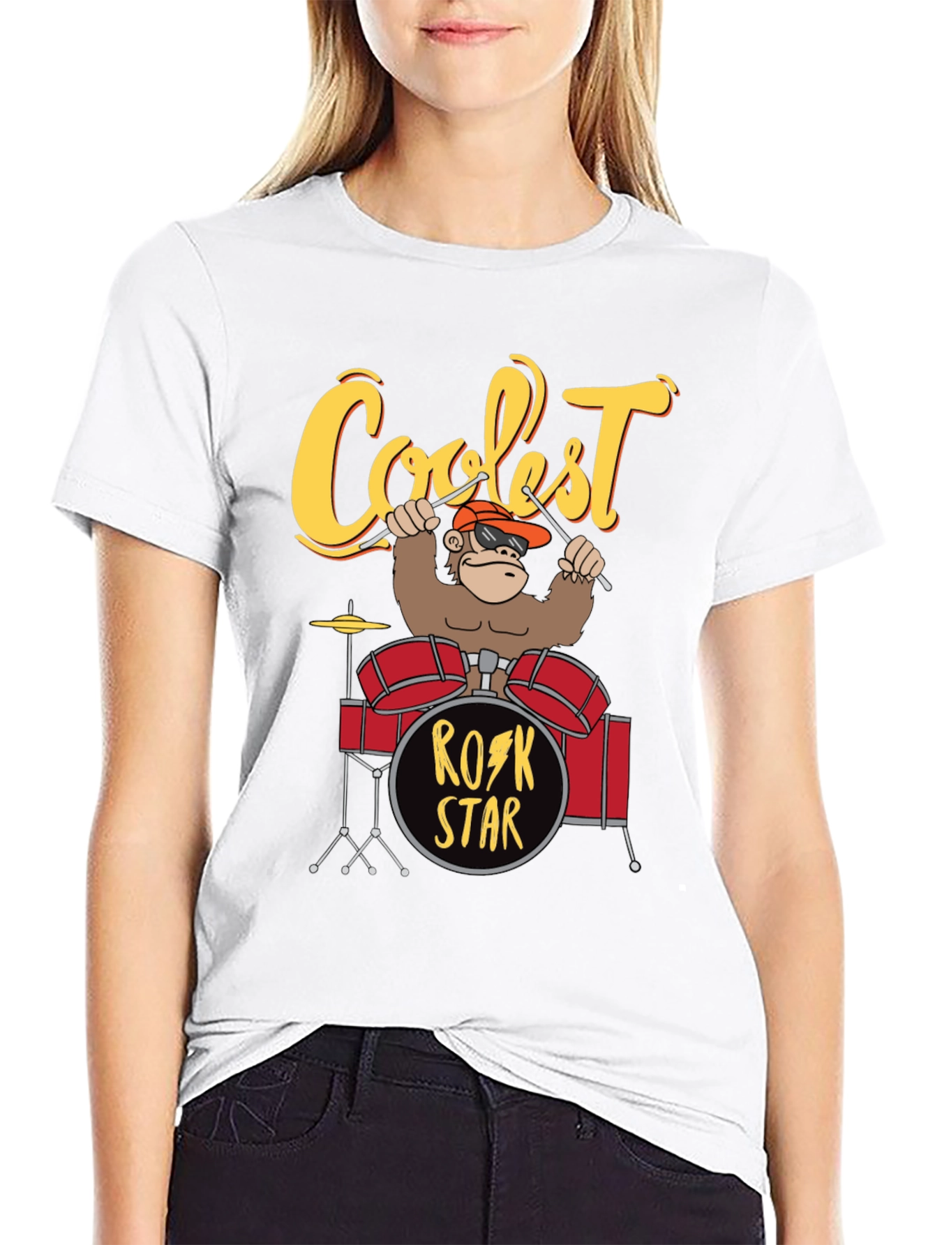 Coolest Rock Star Monkey Drummer T-Shirt
