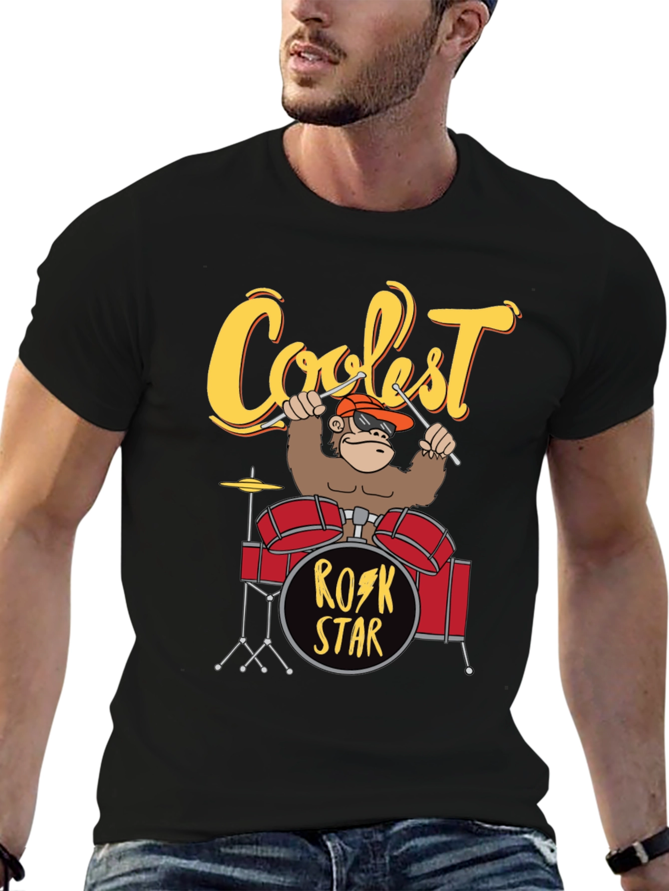 Coolest Rock Star Monkey Drummer T-Shirt