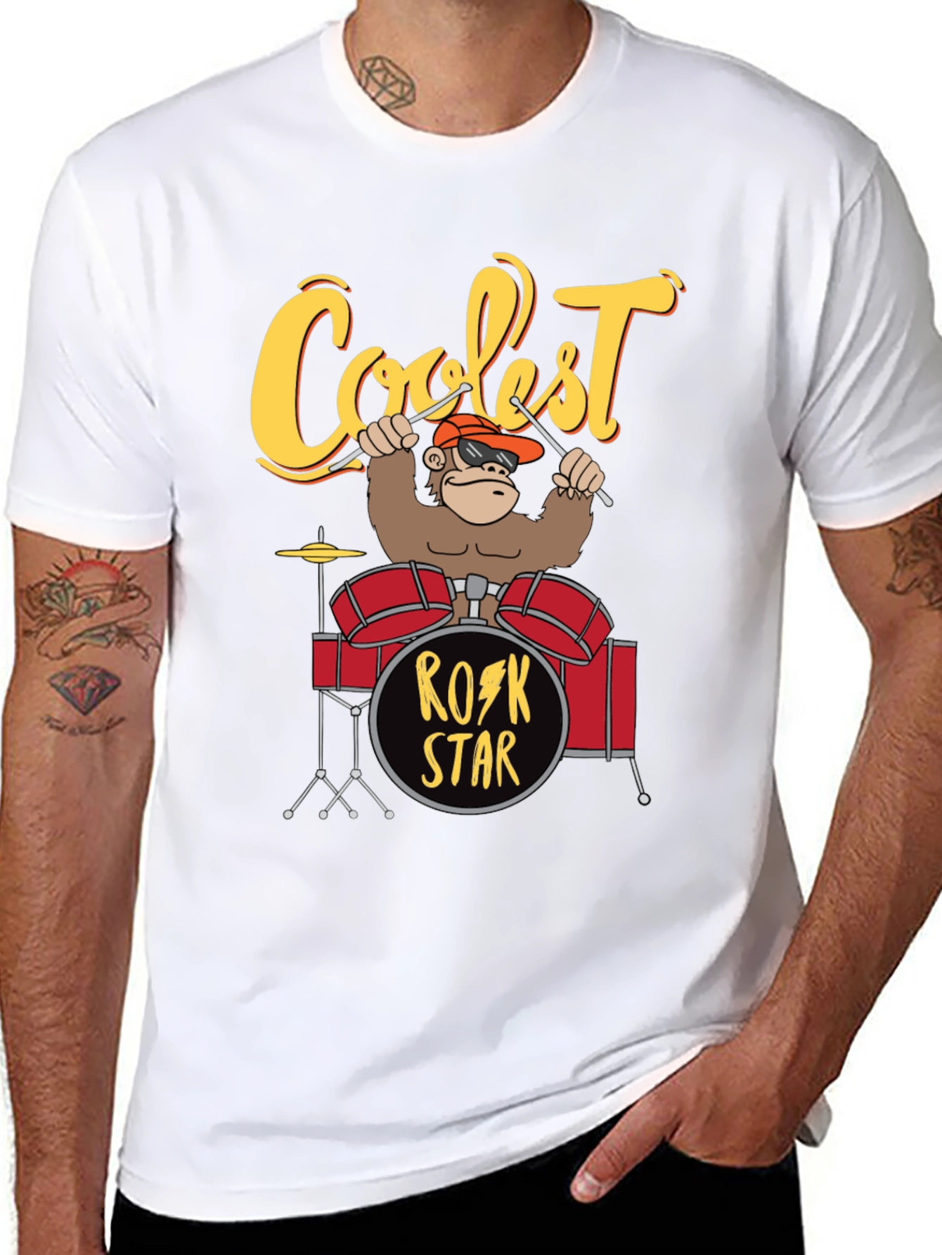 Coolest Rock Star Monkey Drummer T-Shirt