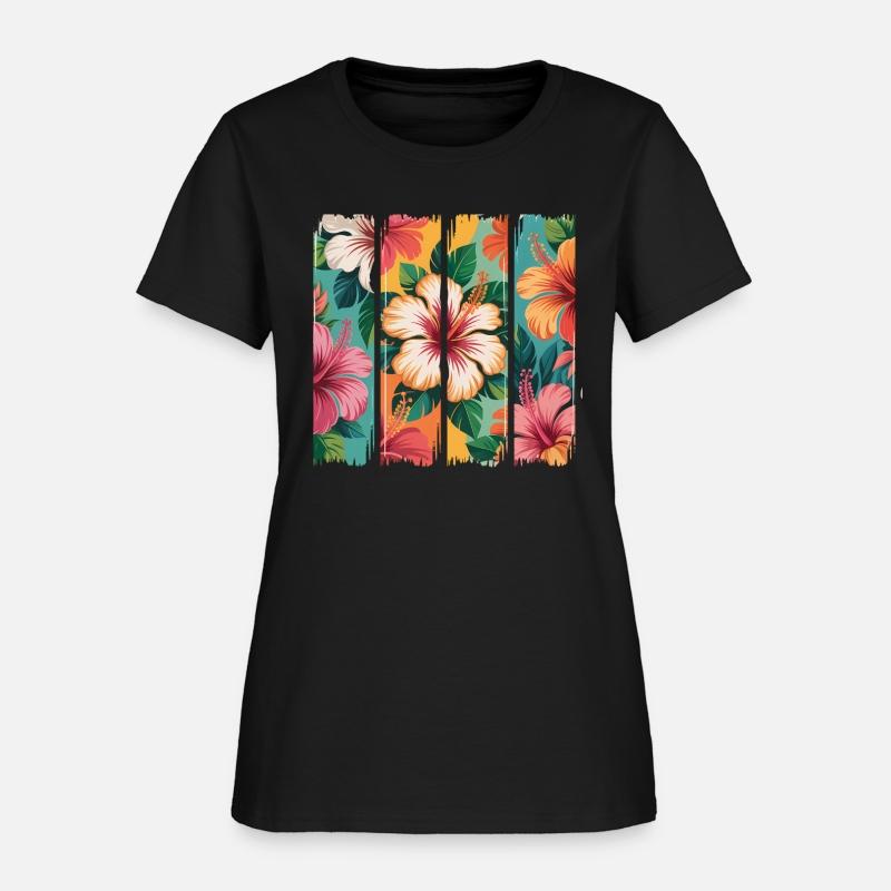 Vintage Hibiscus Floral Stripes Tropical Aesthetic