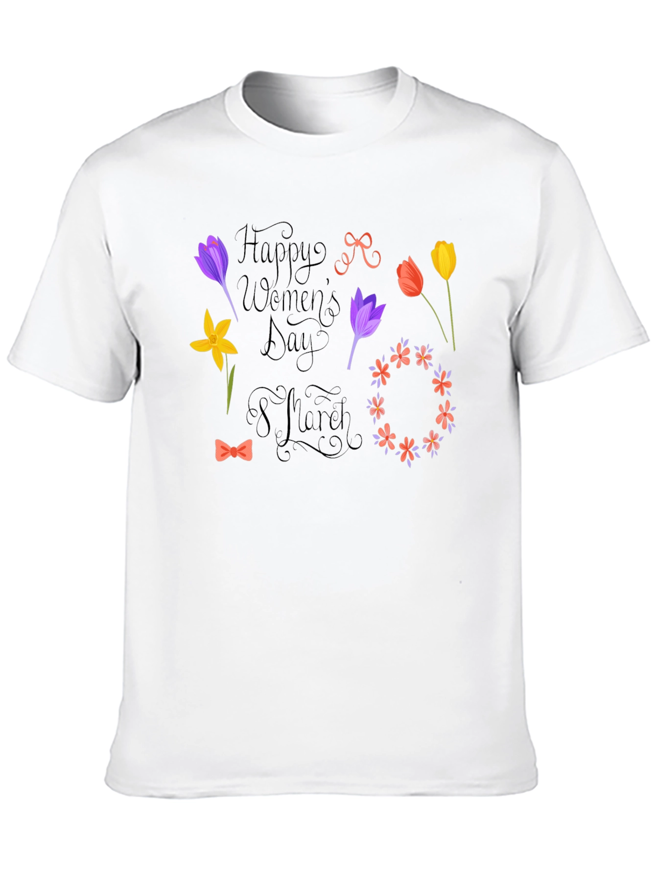 Happy Womens Day Black T-Shirt - Floral Design